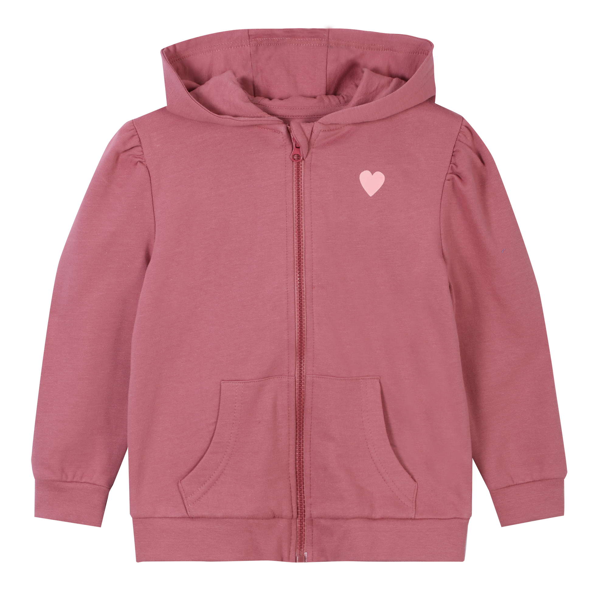 Sweat zippé à capuche brodé cœur 3/12 ans - Rose foncé