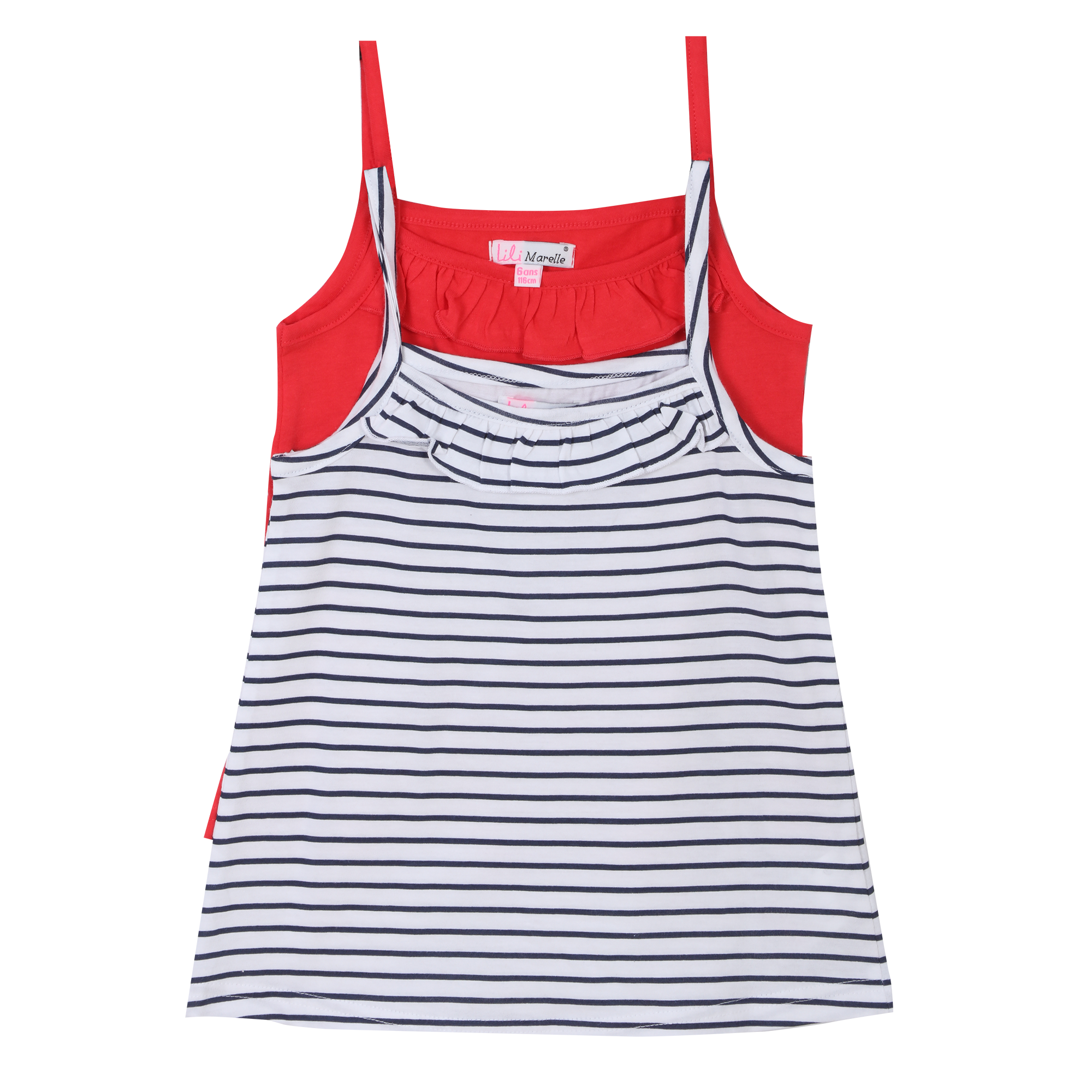 Lot de 2 débardeurs à volants 3/6 ans - Bleu foncé
