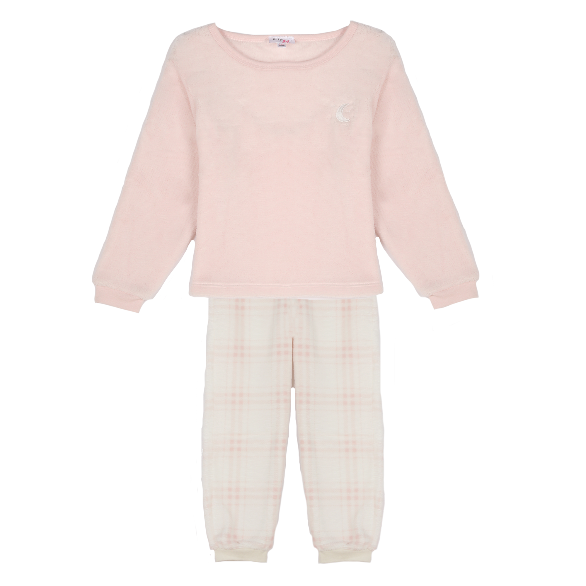 Pyjama coral fleece bas à carreaux 4/12 ans - Rose