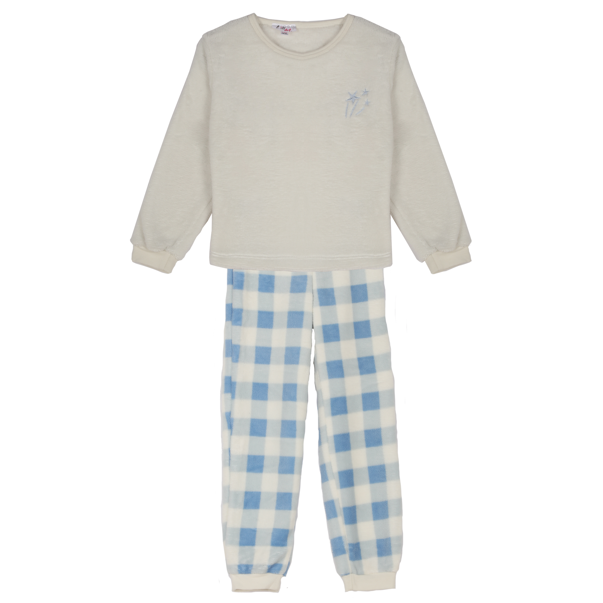 Pyjama coral fleece bas à carreaux 4/12 ans - Bleu