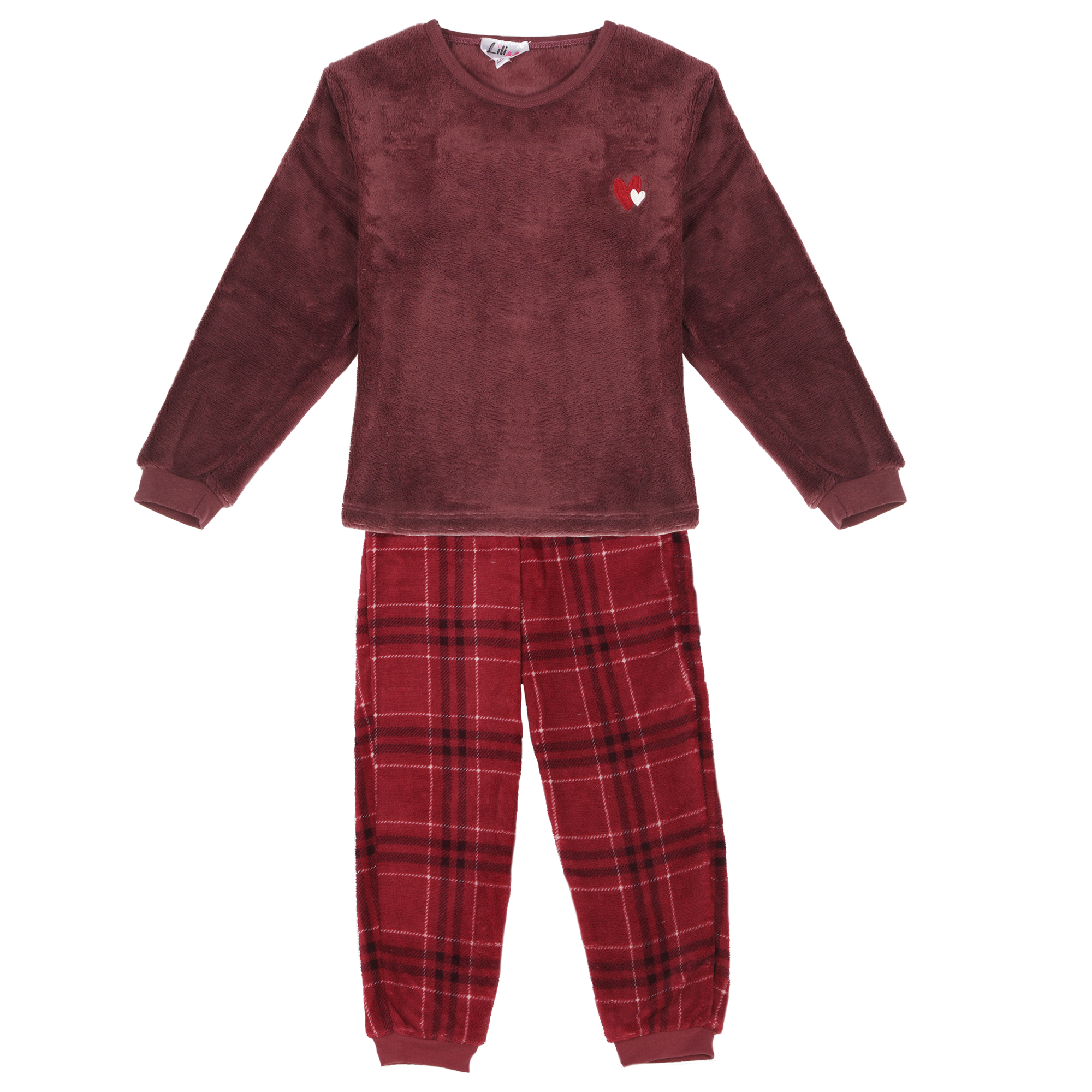 Pyjama coral fleece bas à carreaux 4/12 ans - Rouge