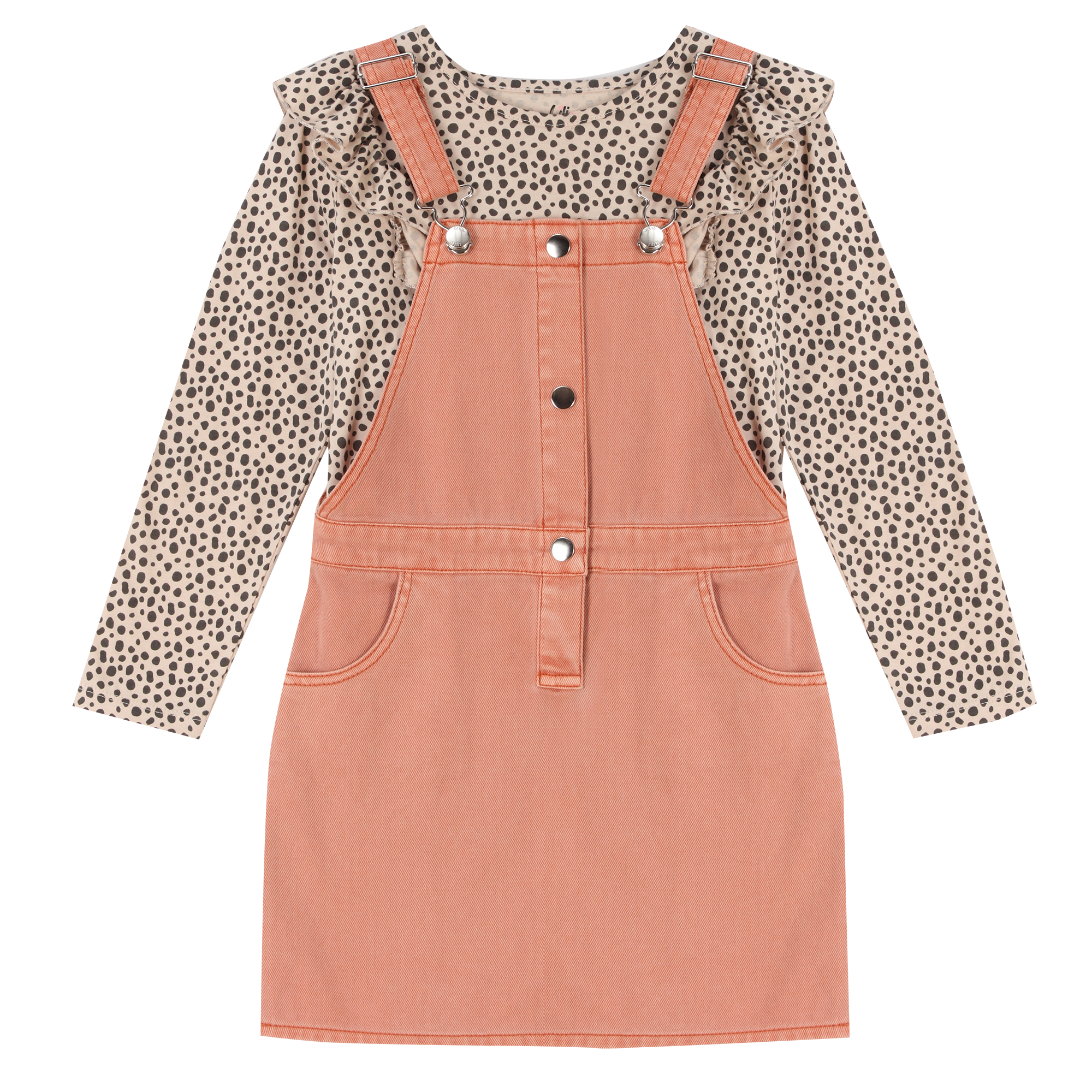Ensemble robe salopette + tee-shirt manches longues 3/12 ans - Orange