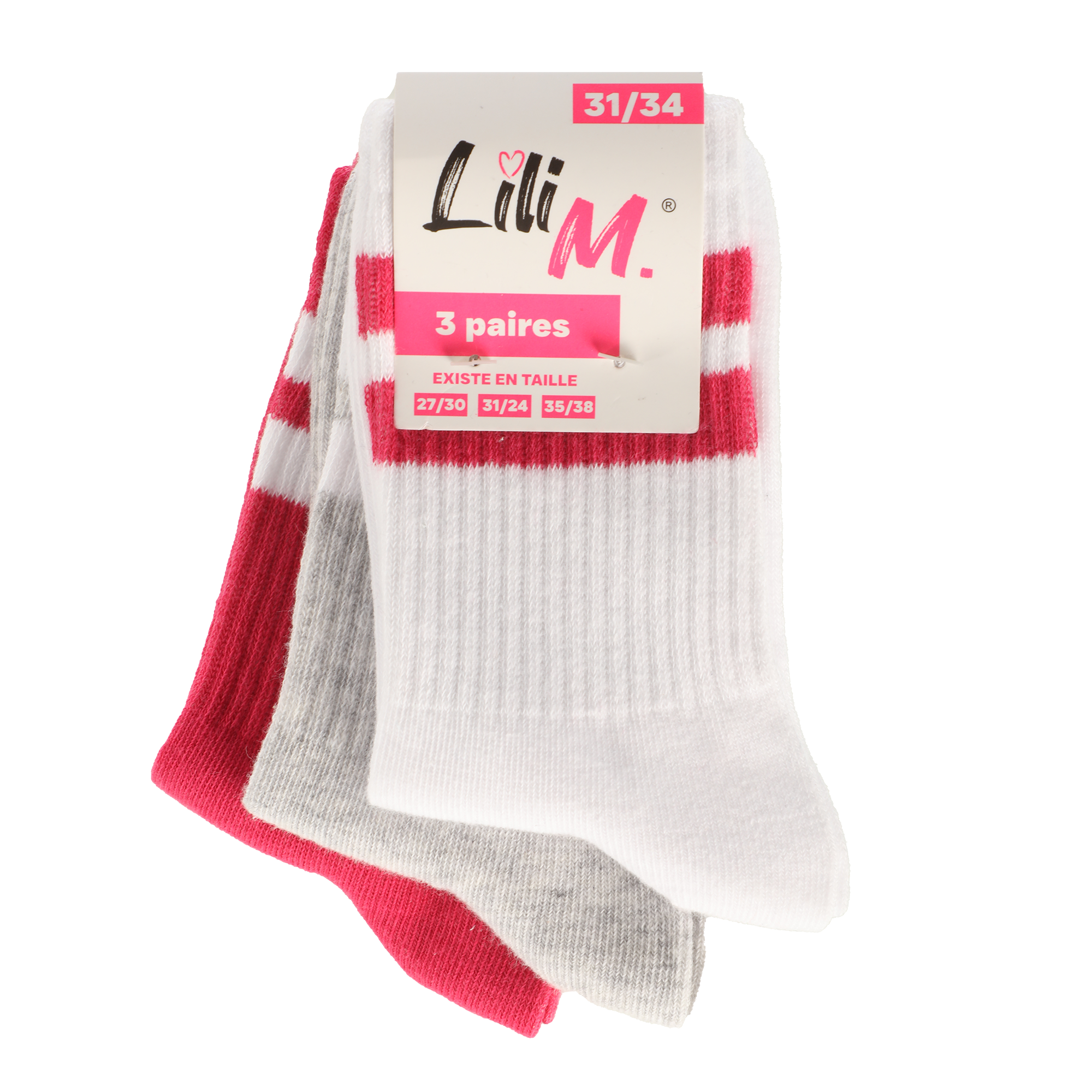 Lot de 3 paires de chaussettes 27/38 - Gris