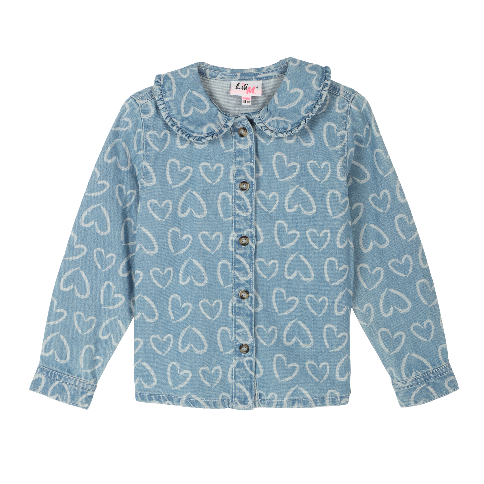 Chemise en jeans col claudine 3/12 ans - Bleu
