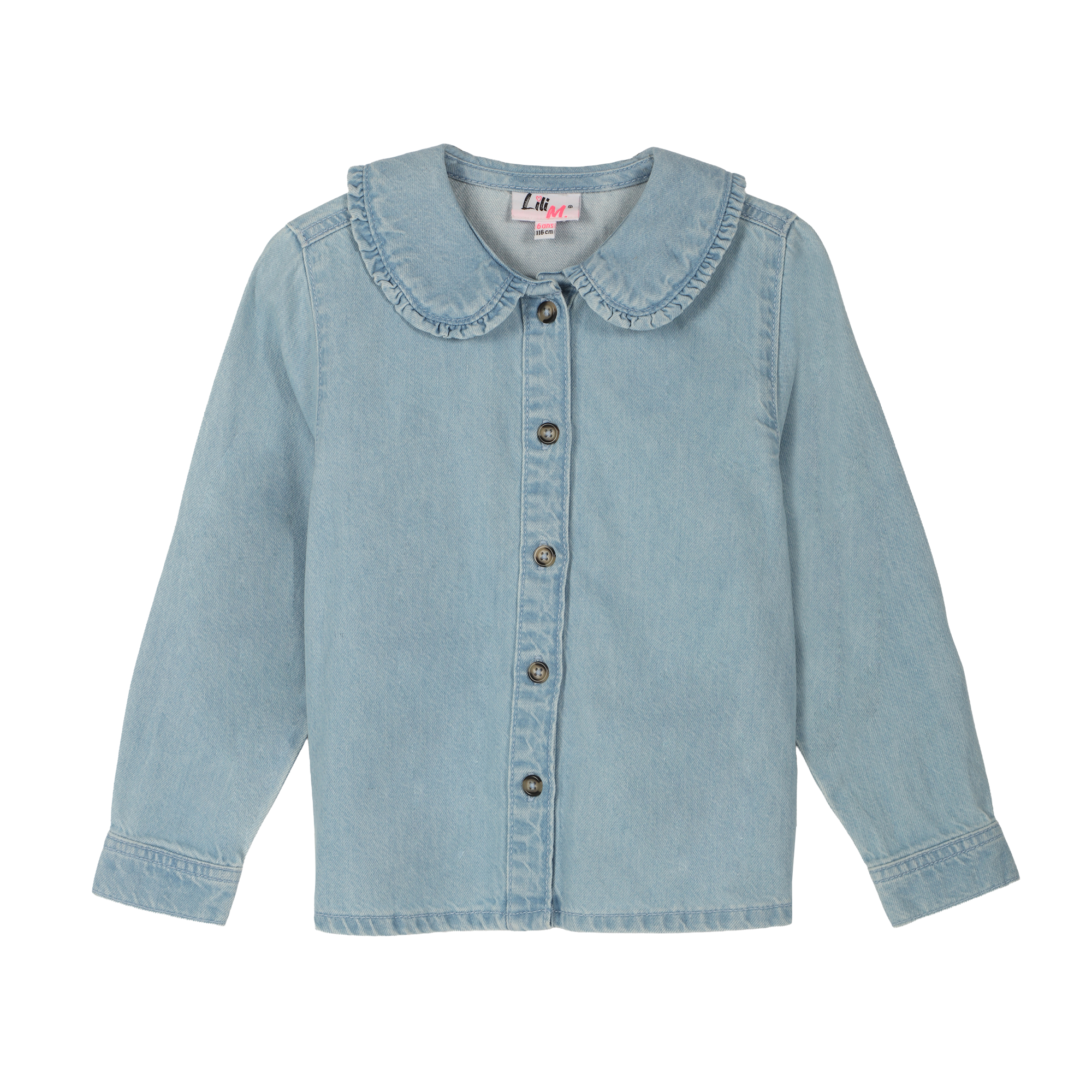 Chemise en jeans col claudine 3/12 ans - Bleu clair