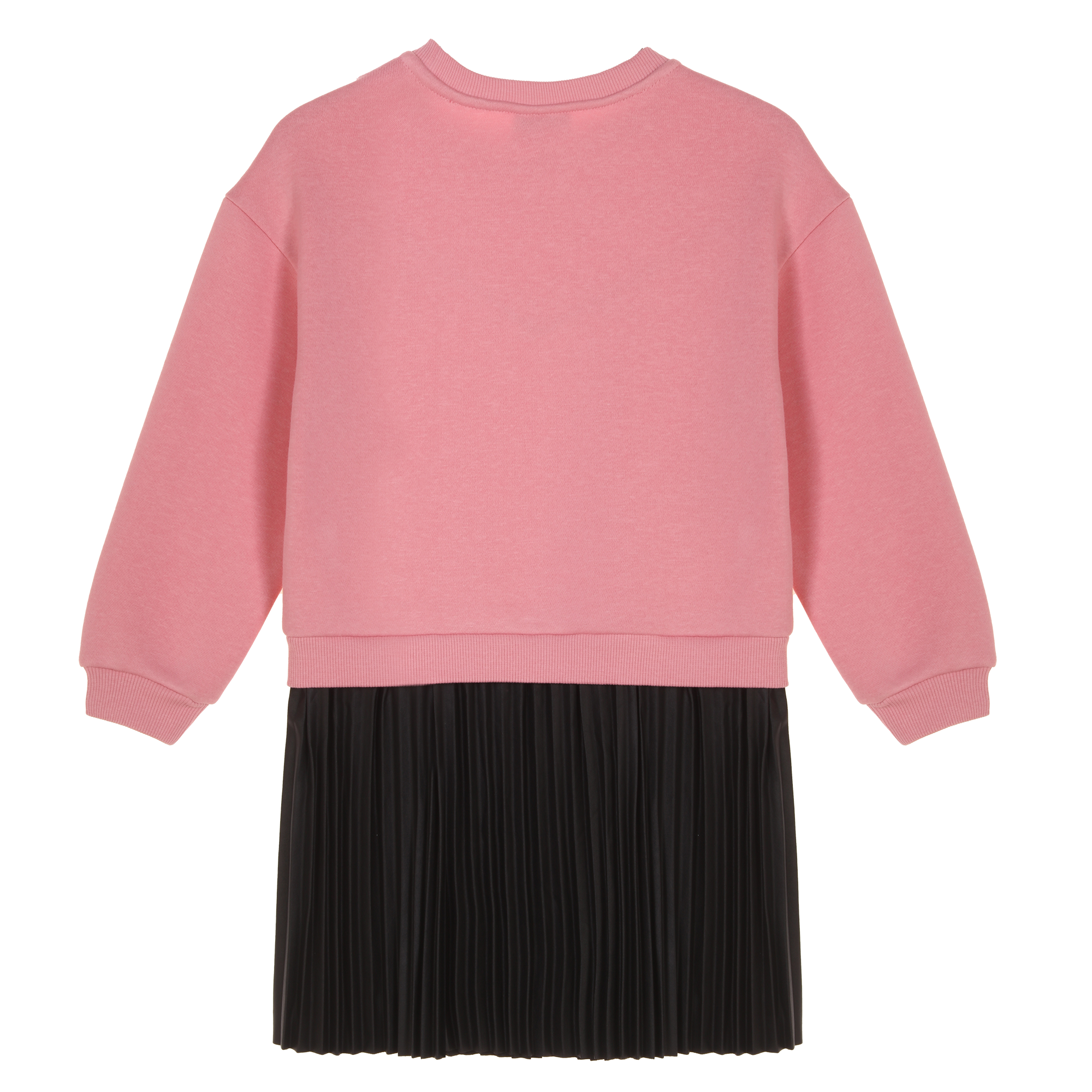 Robe sweat avec jupe plissée simili cuir 3/12 ans - Rose