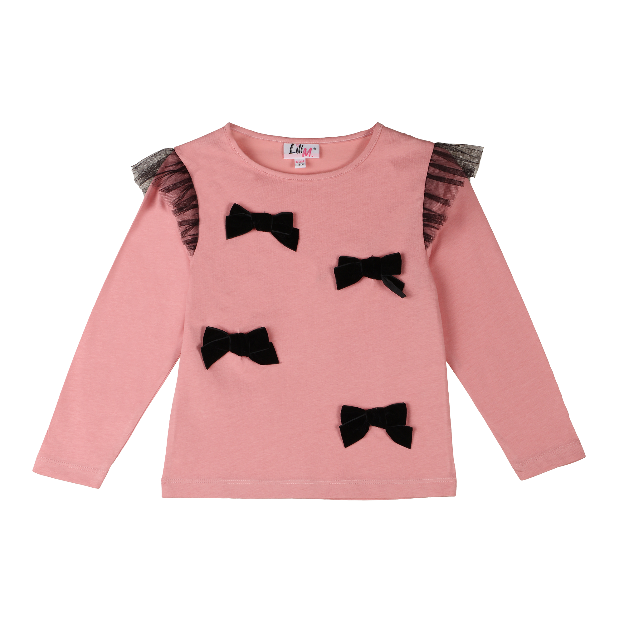 Tee-shirt manches longues à volants 3-12 ans  - Rose