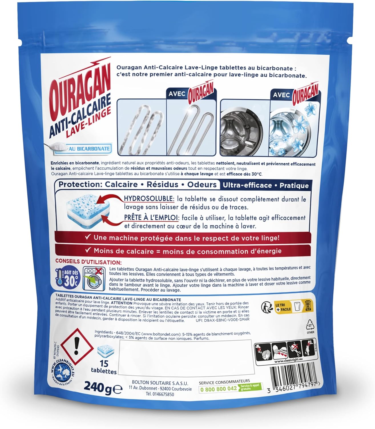 15 tablettes anti calcaire lave linge au bicarbonate
