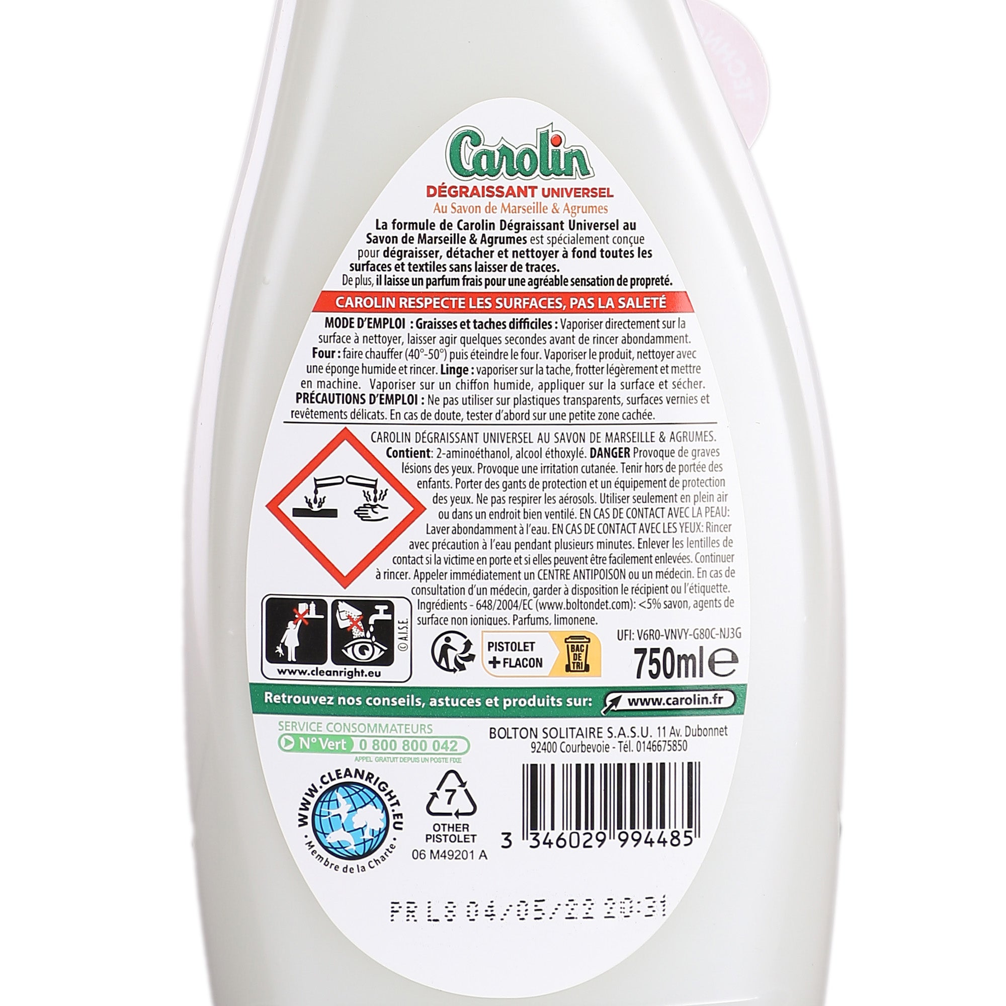 Spray nettoyant savon de Marseille et agrumes