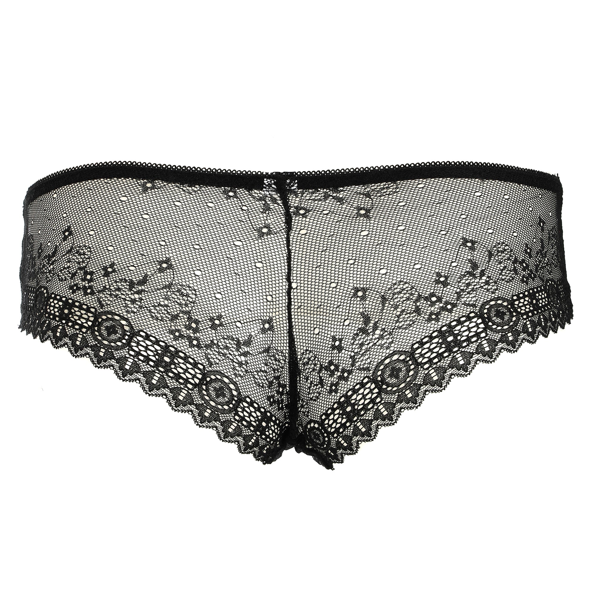 Tanga gris et dentelle noires