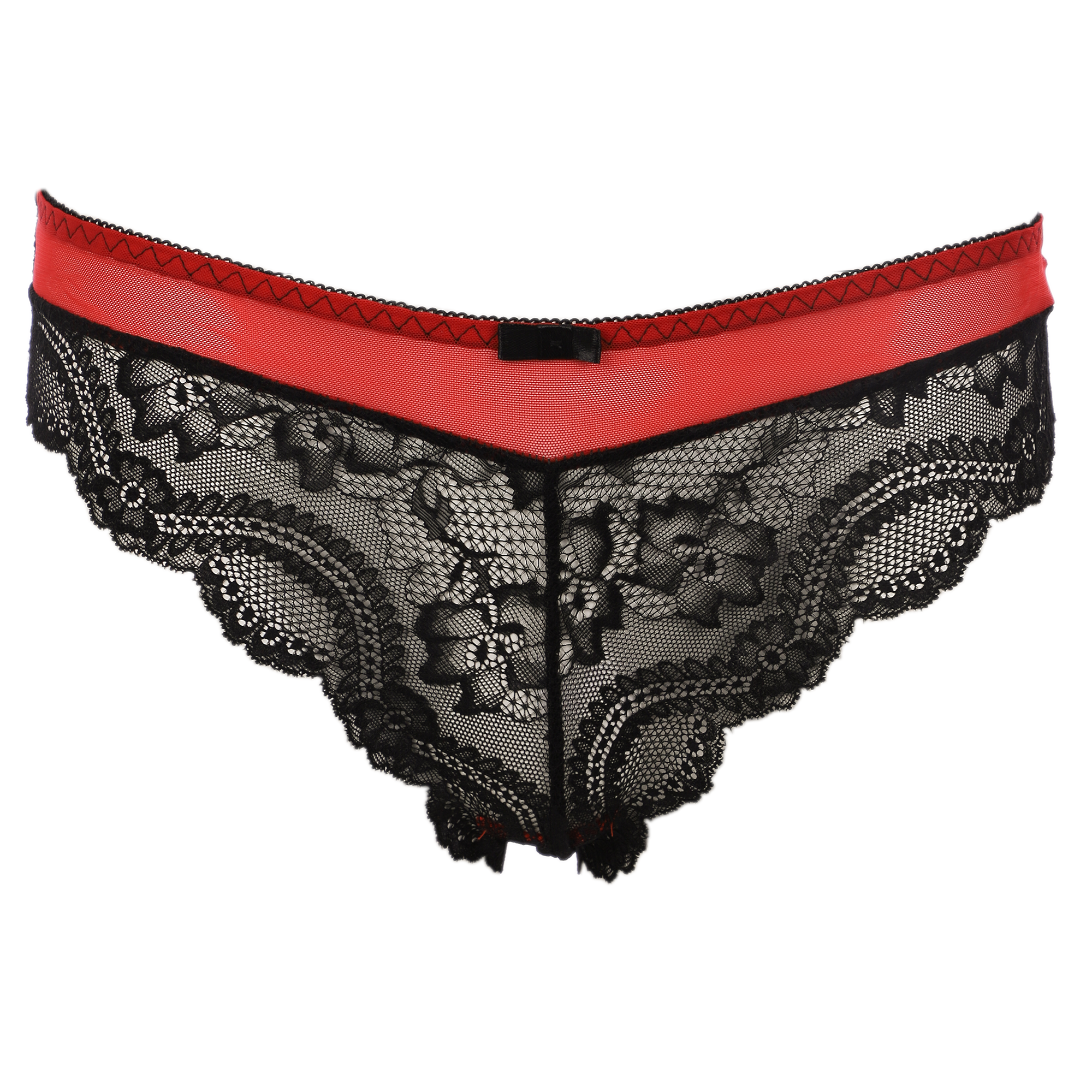 Tanga ou shorty rouge et dentelle noir