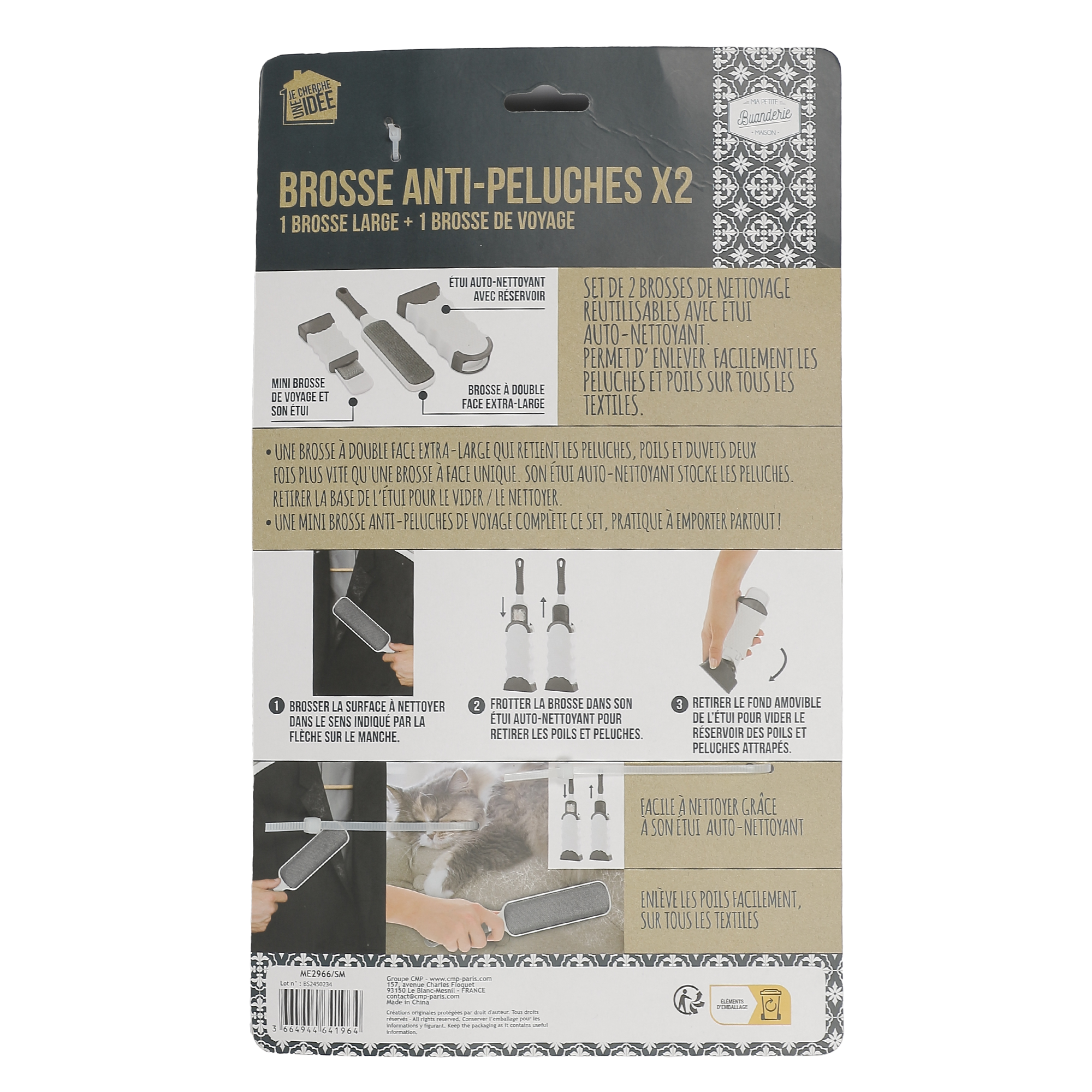 2 brosses à vêtement anti peluches