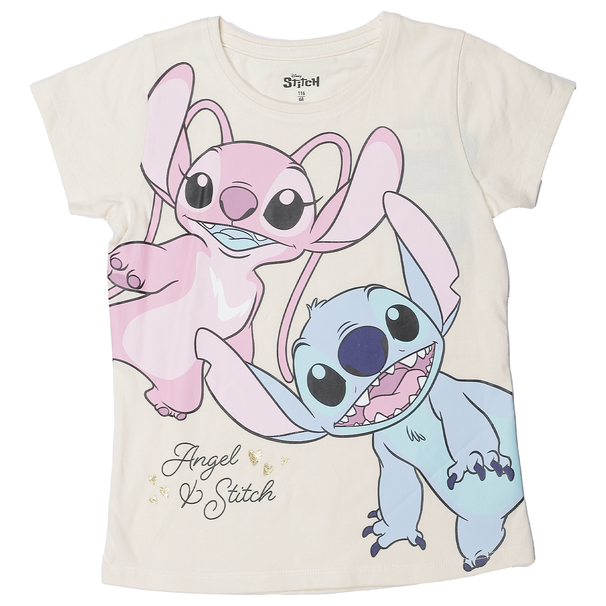 Tee-shirt manches courtes Stitch ou Gaby 2-8 ans  - Blanc