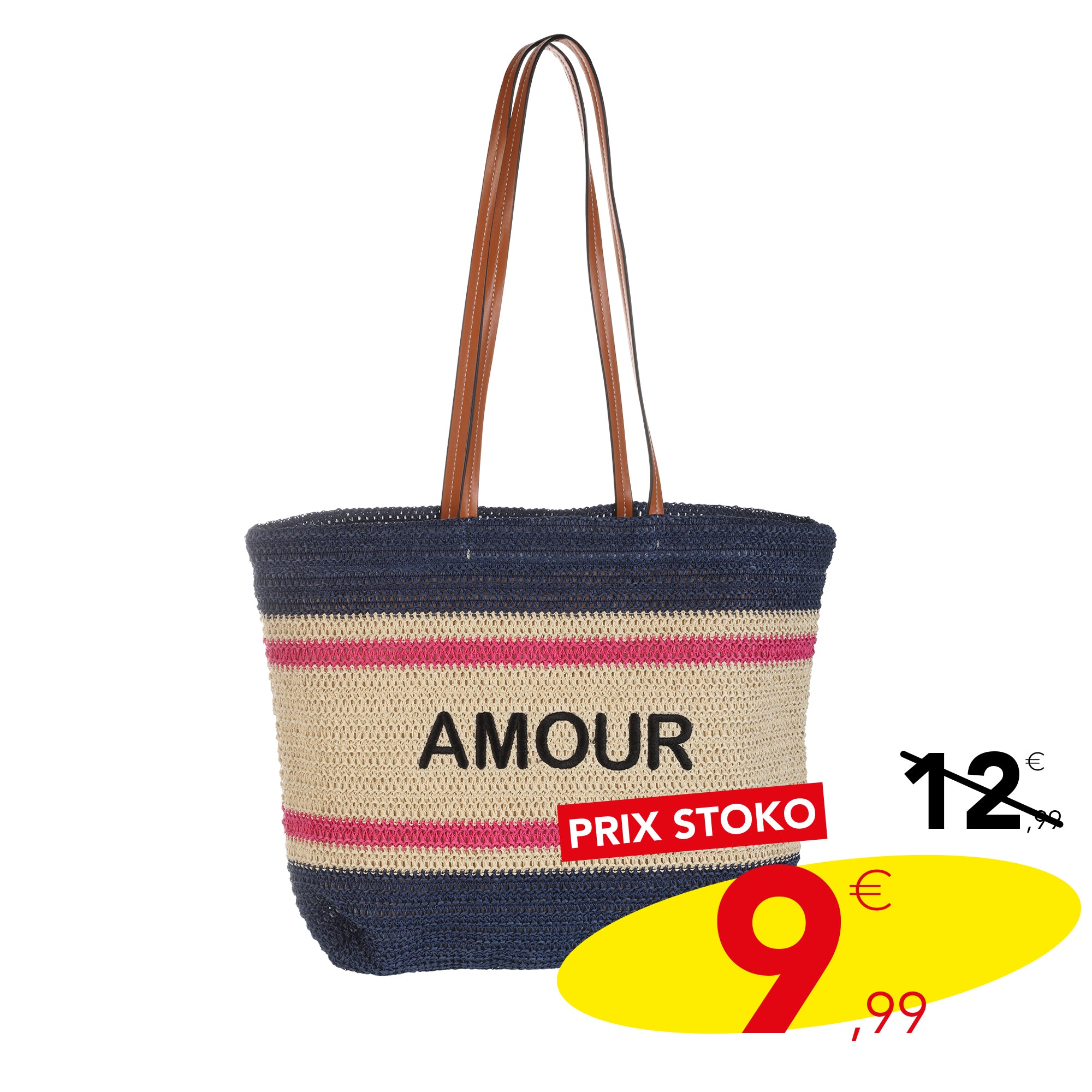 Sac en paille Amour - Bleu