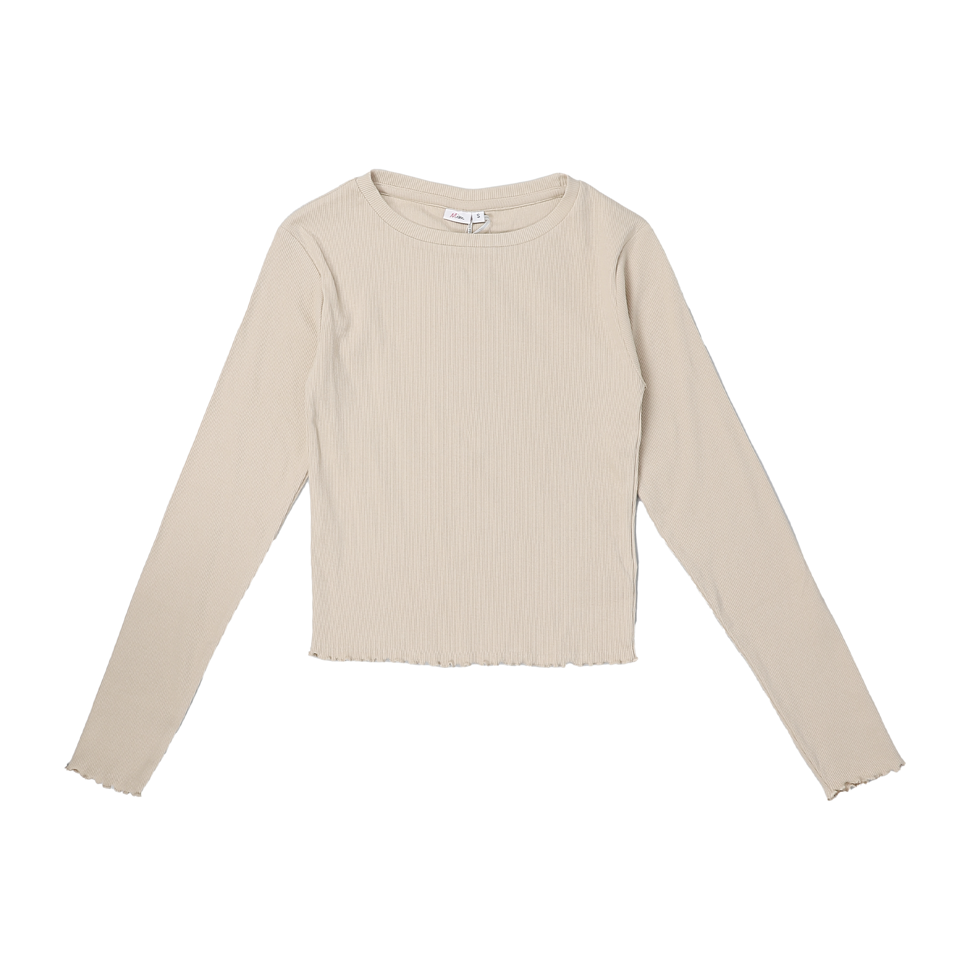 Top côtelé à manches longues  - Beige