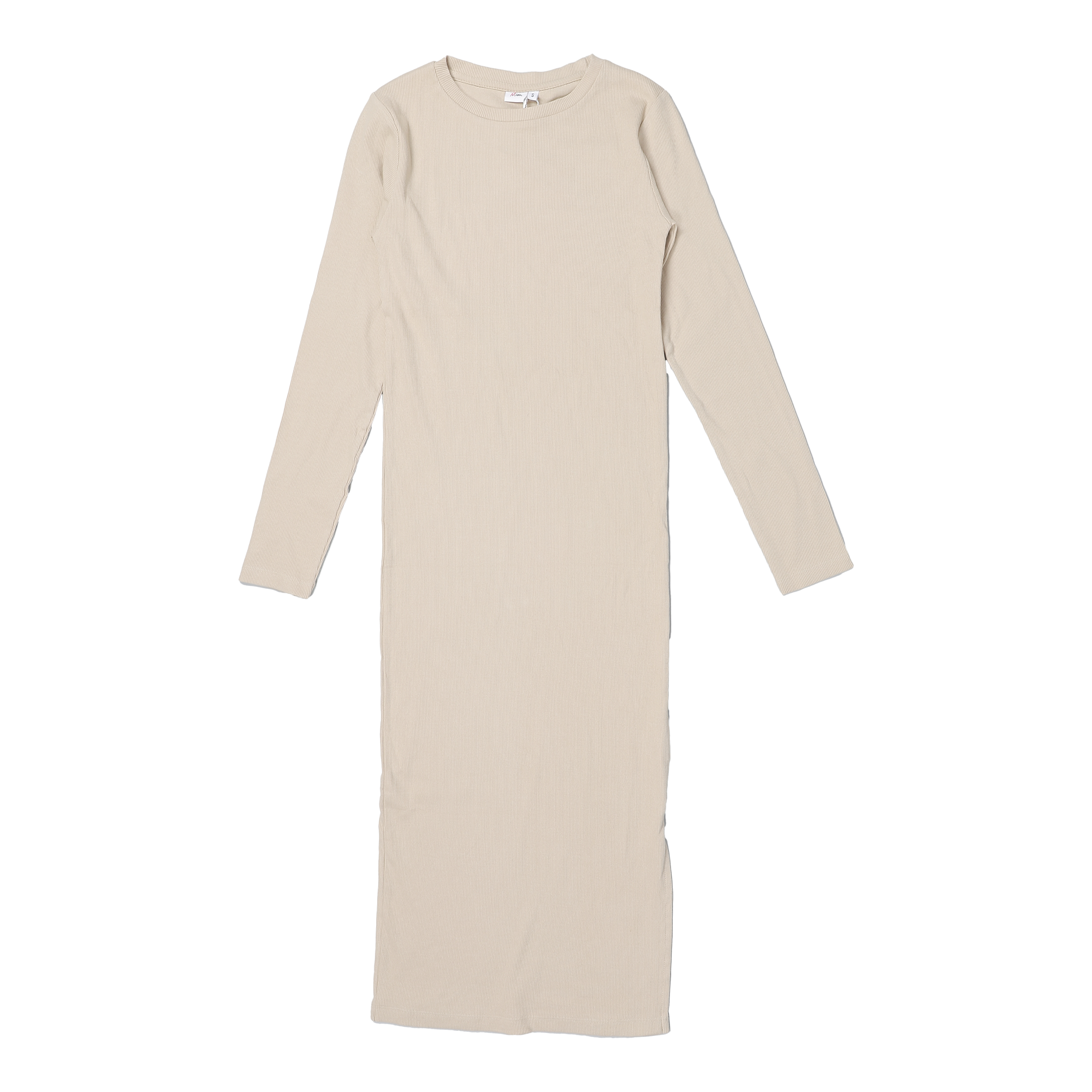 Robe côtelée manches longues  - Beige