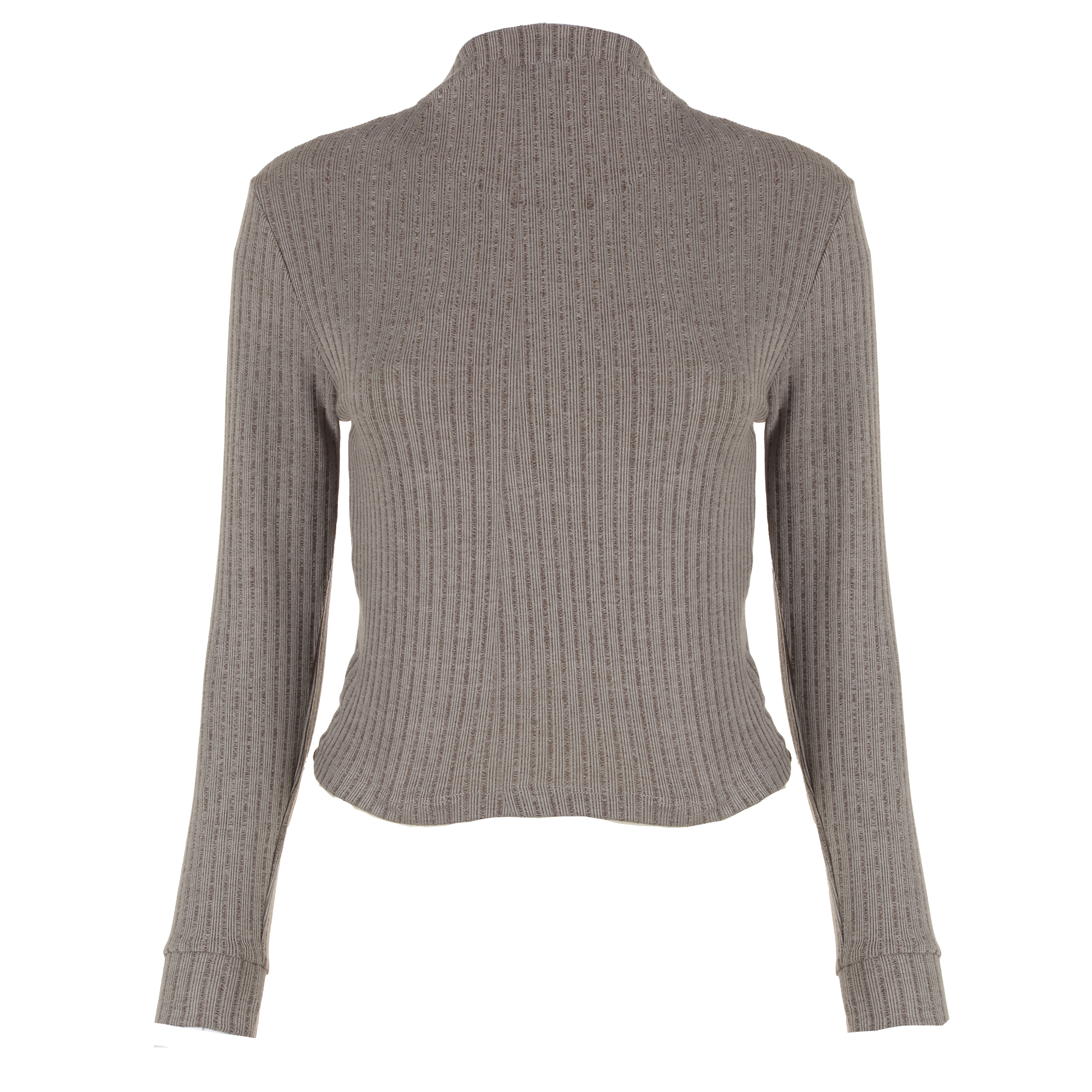 Tee-shirt manches longues crop col montant - Gris