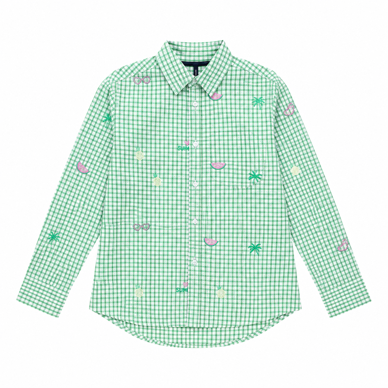 Chemise manches longues avec broderies - Vert