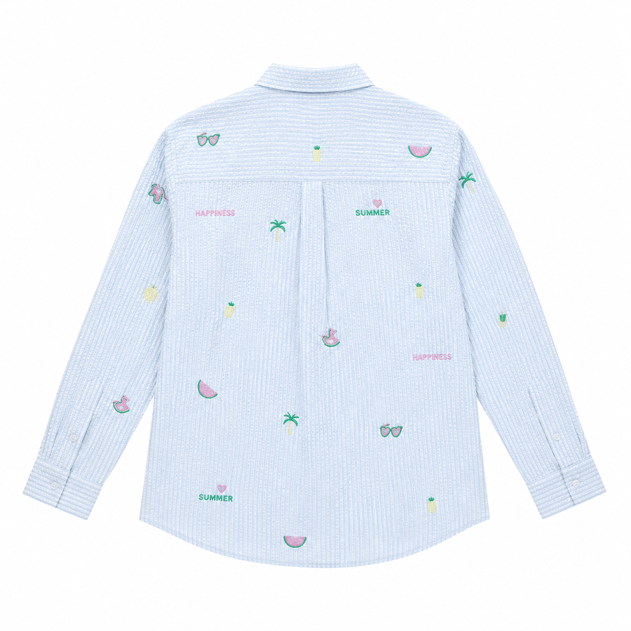 Chemise manches longues avec broderies - Bleu