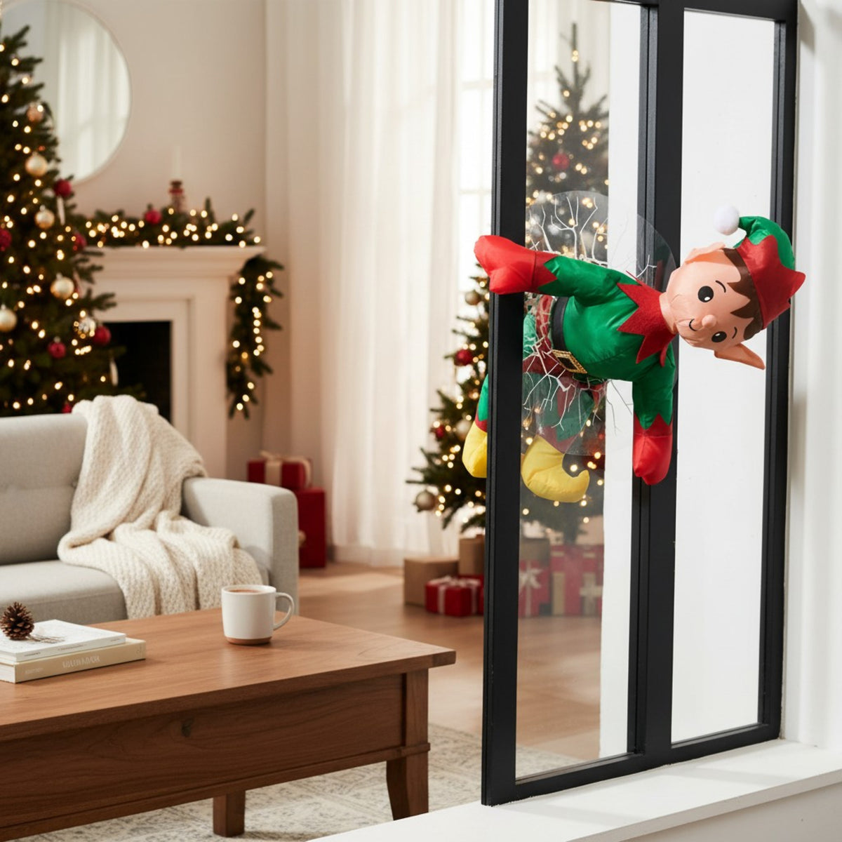 Décoration à ventouse Père Noël et lutin