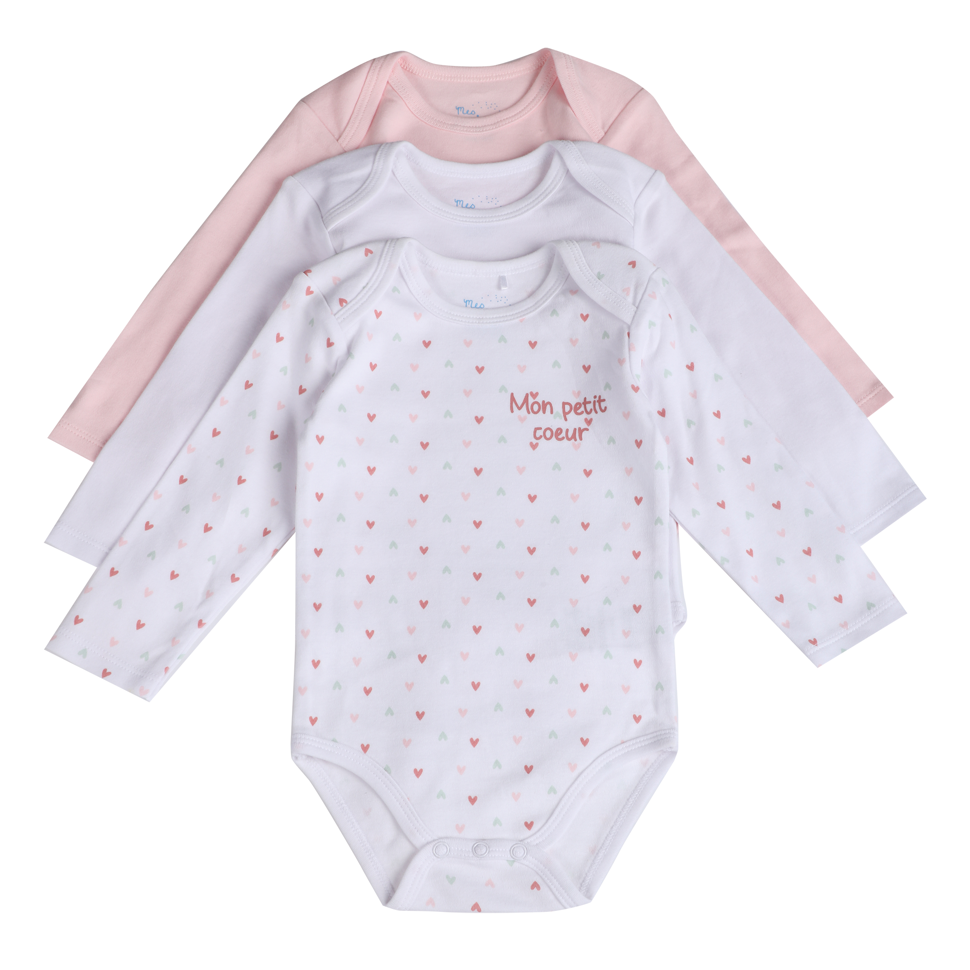 Lot de 3 bodies cœur 3/23mois - Rose