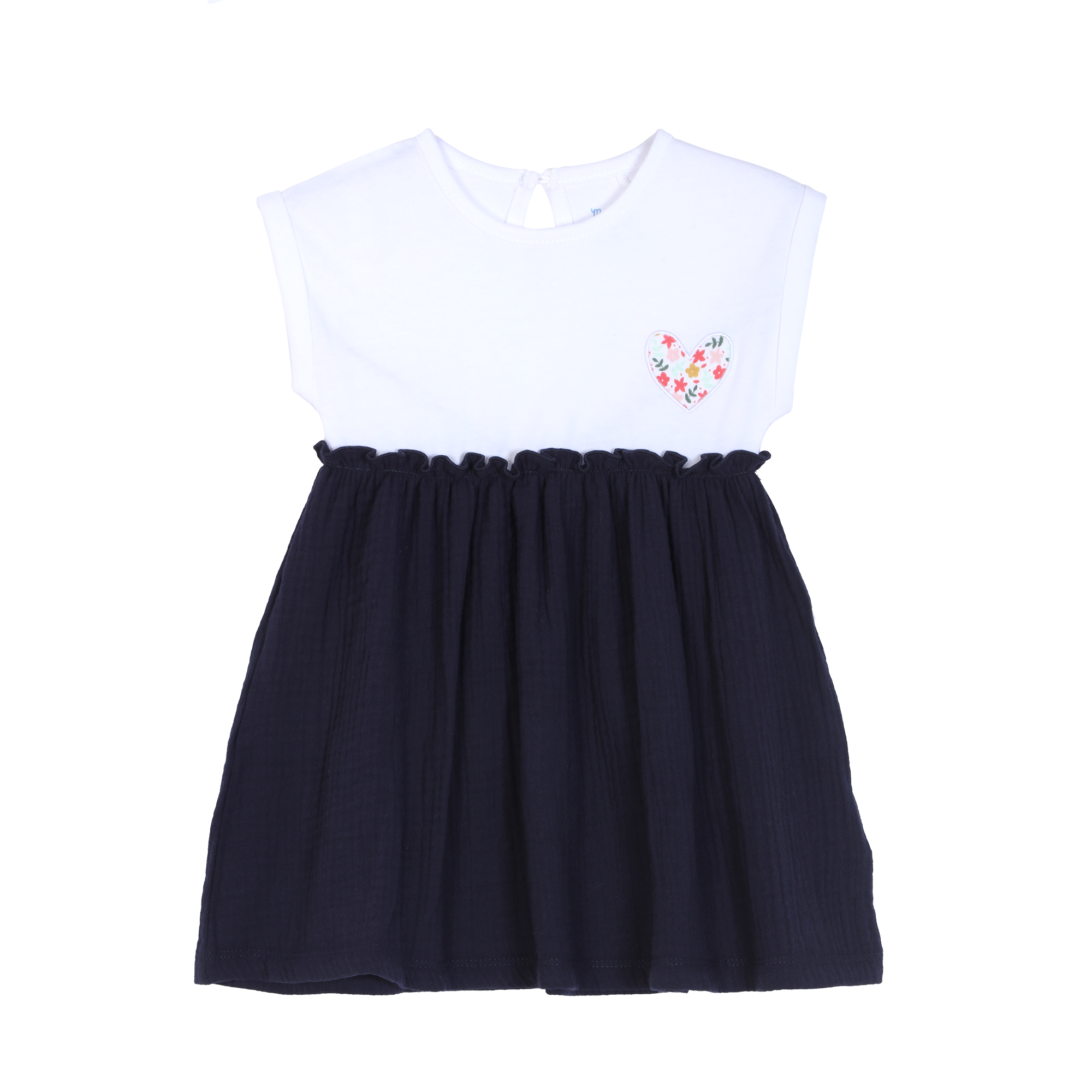 Robe bi matière cœur 3/36 mois - Bleu foncé