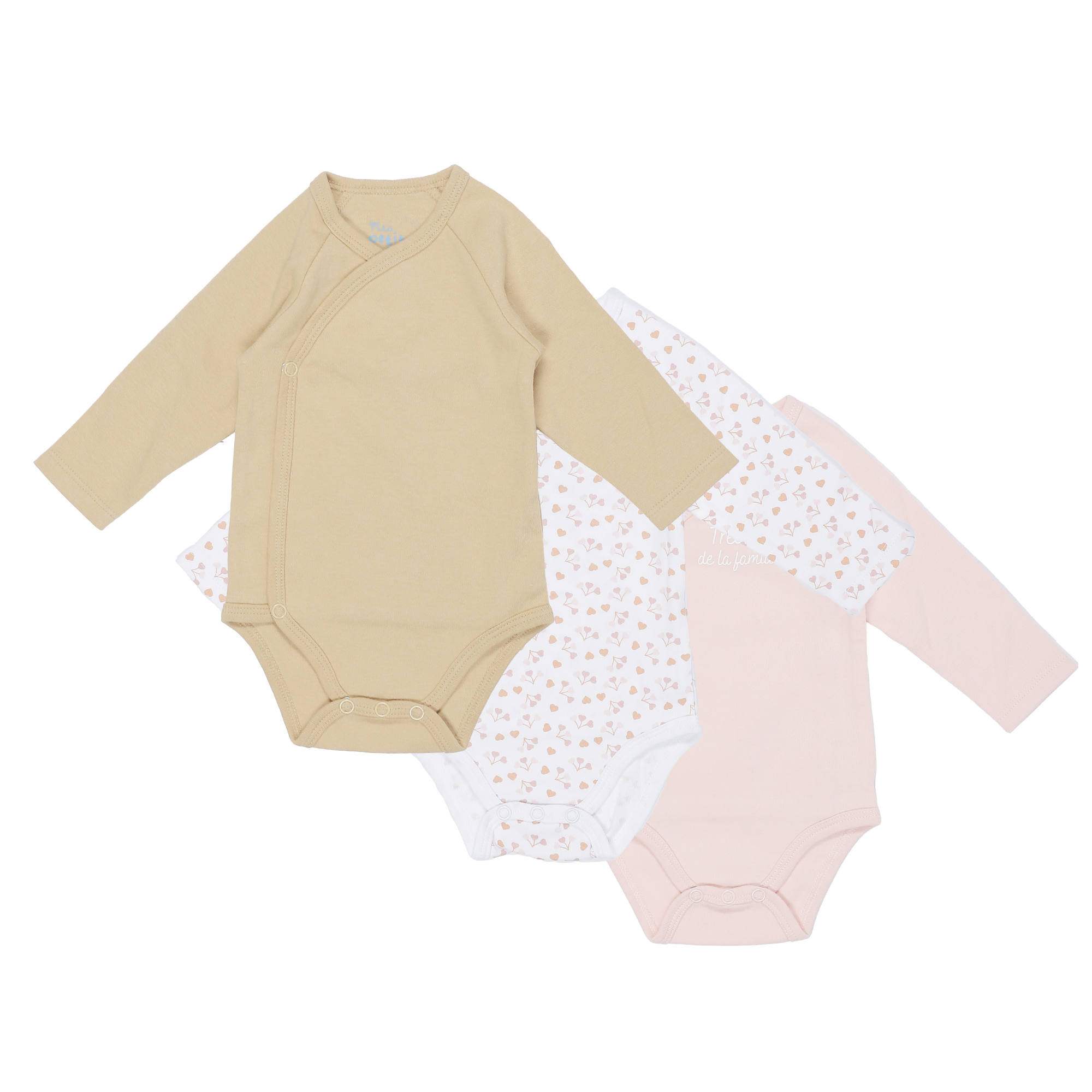 Lot de 3 bodies 0/9 mois  - Rose