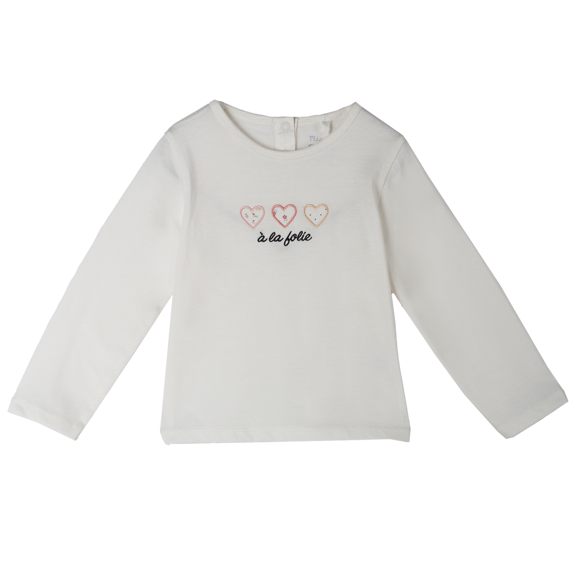 T-shirt manches longues bébé fille Mes Petits Cailloux – 3 à 36 mois - Blanc