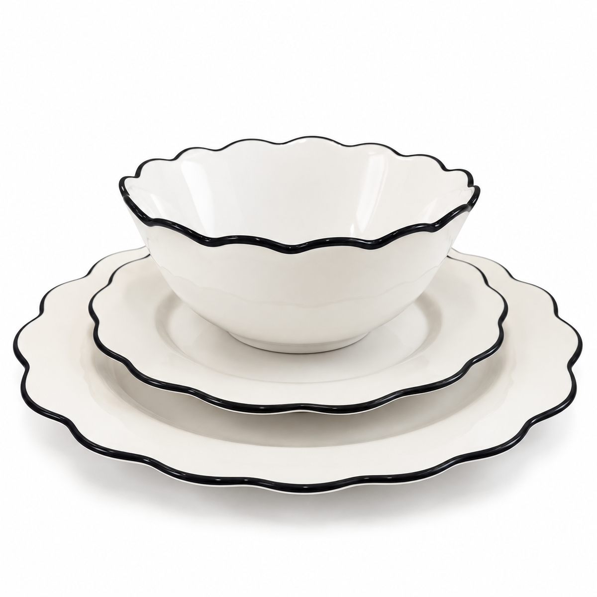 Lot de 4 assiettes plates en porcelaine à bordure noire Déclic Home 27 cm