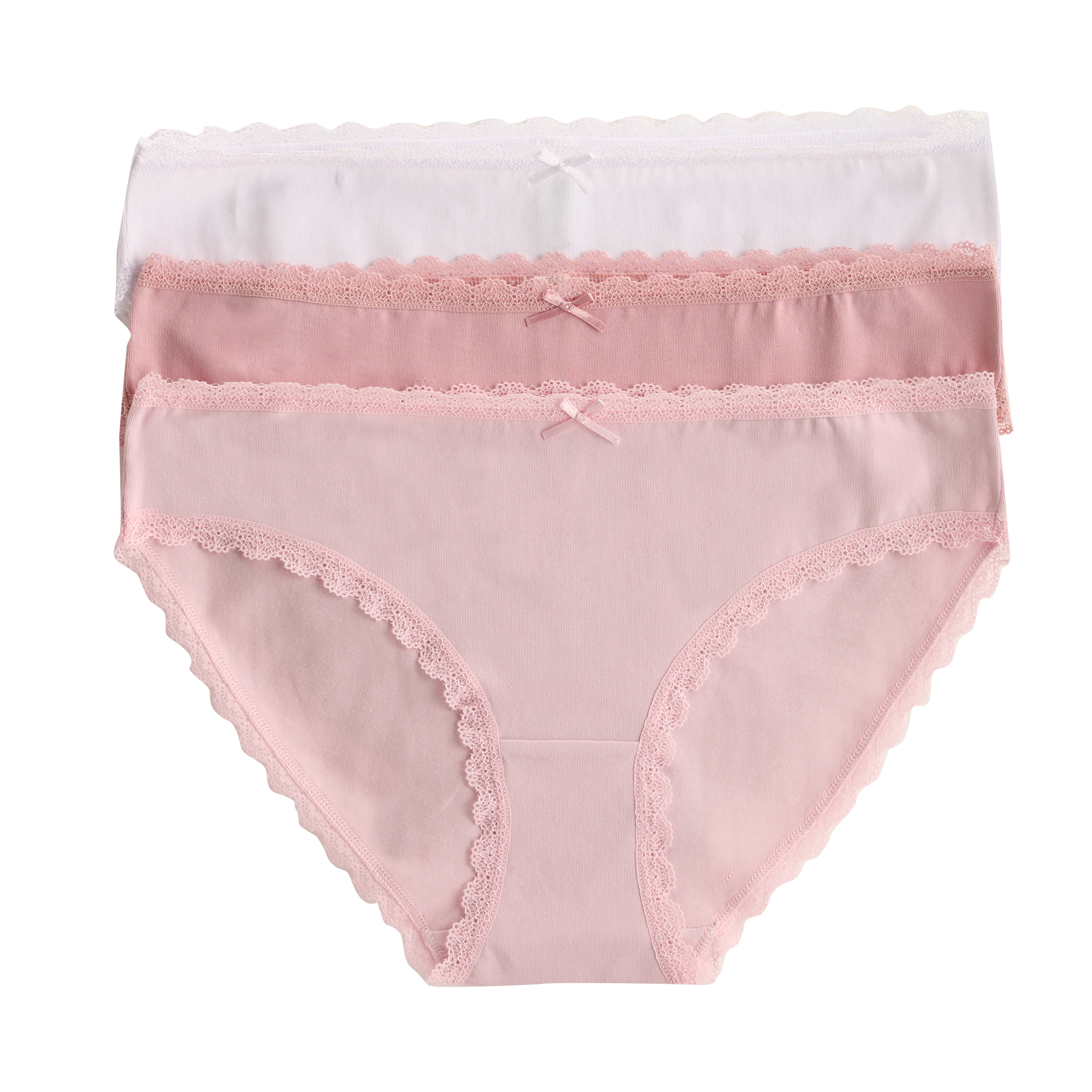 3 SLIPS UNIS ET CHINE + DENTELLE - Rose
