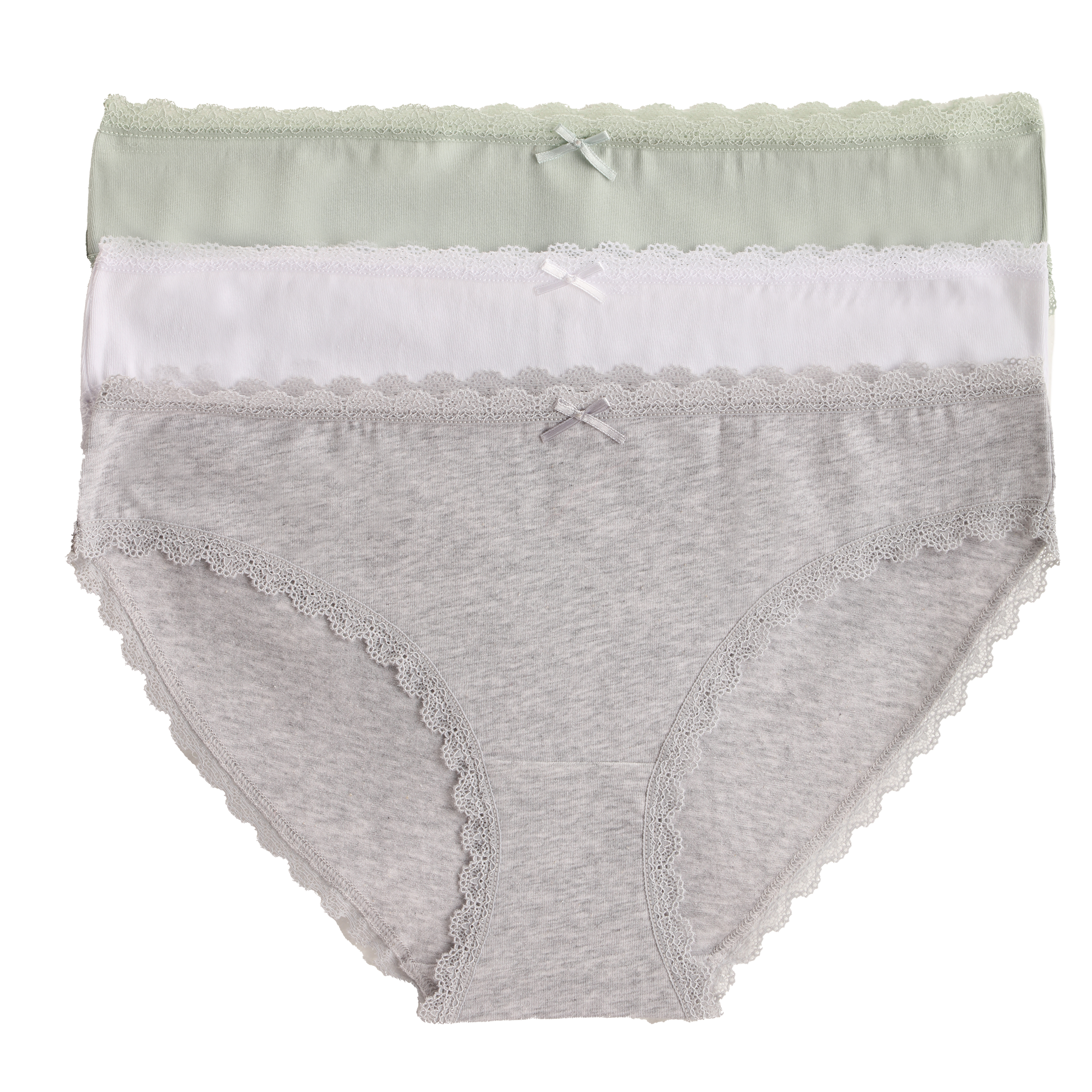 3 SLIPS UNIS ET CHINE + DENTELLE - Gris clair