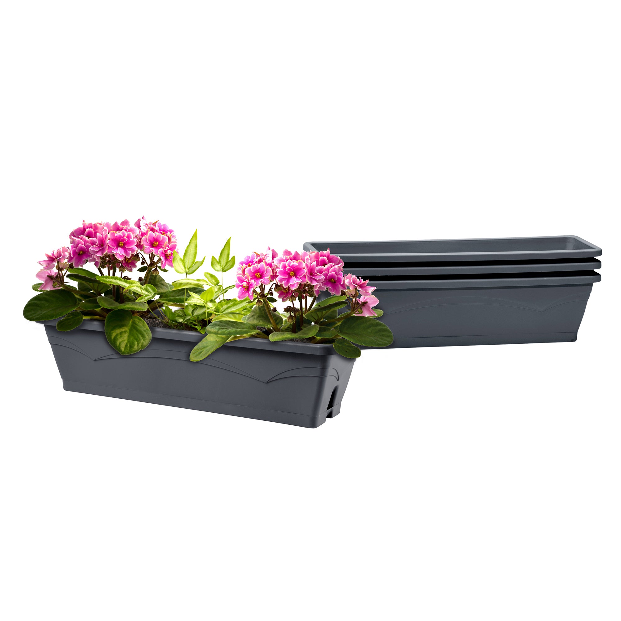 3 jardinières avec soucoupe grises