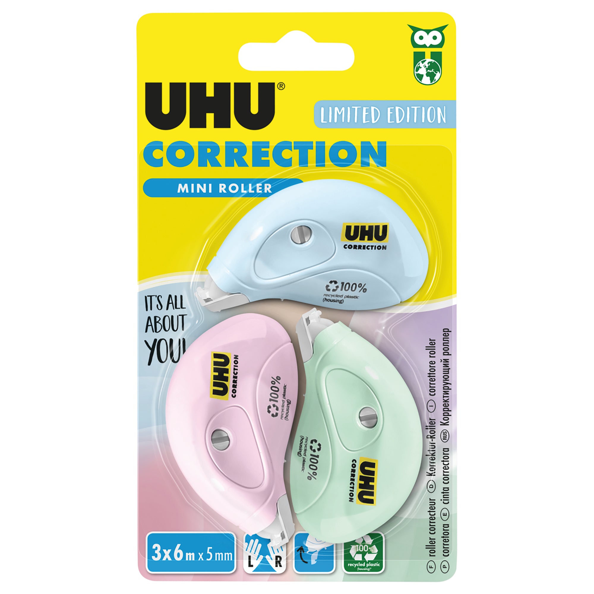 Lot de 3 rollers de correction mini pastel
