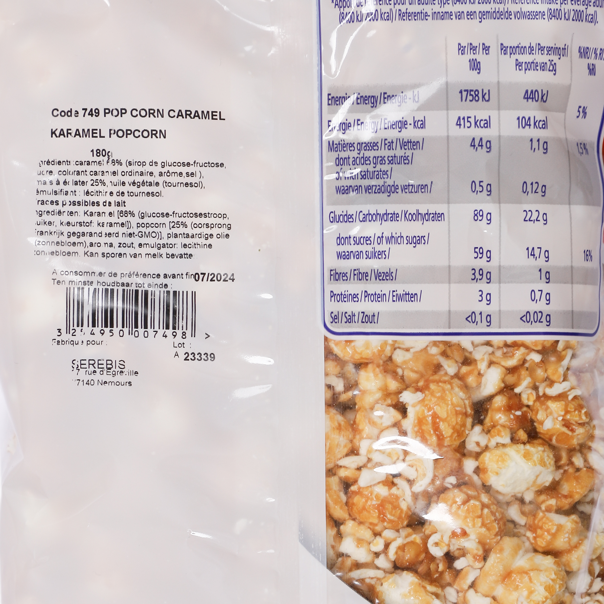 Sachet de pop-corn au caramel