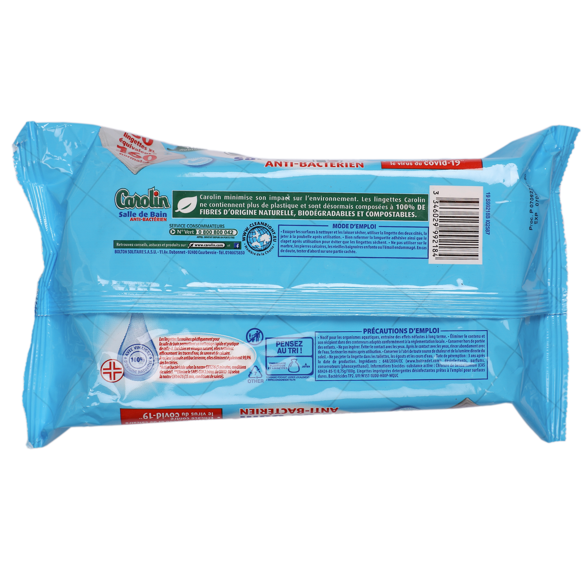 80 lingettes antibactériennes pour la salle de bain