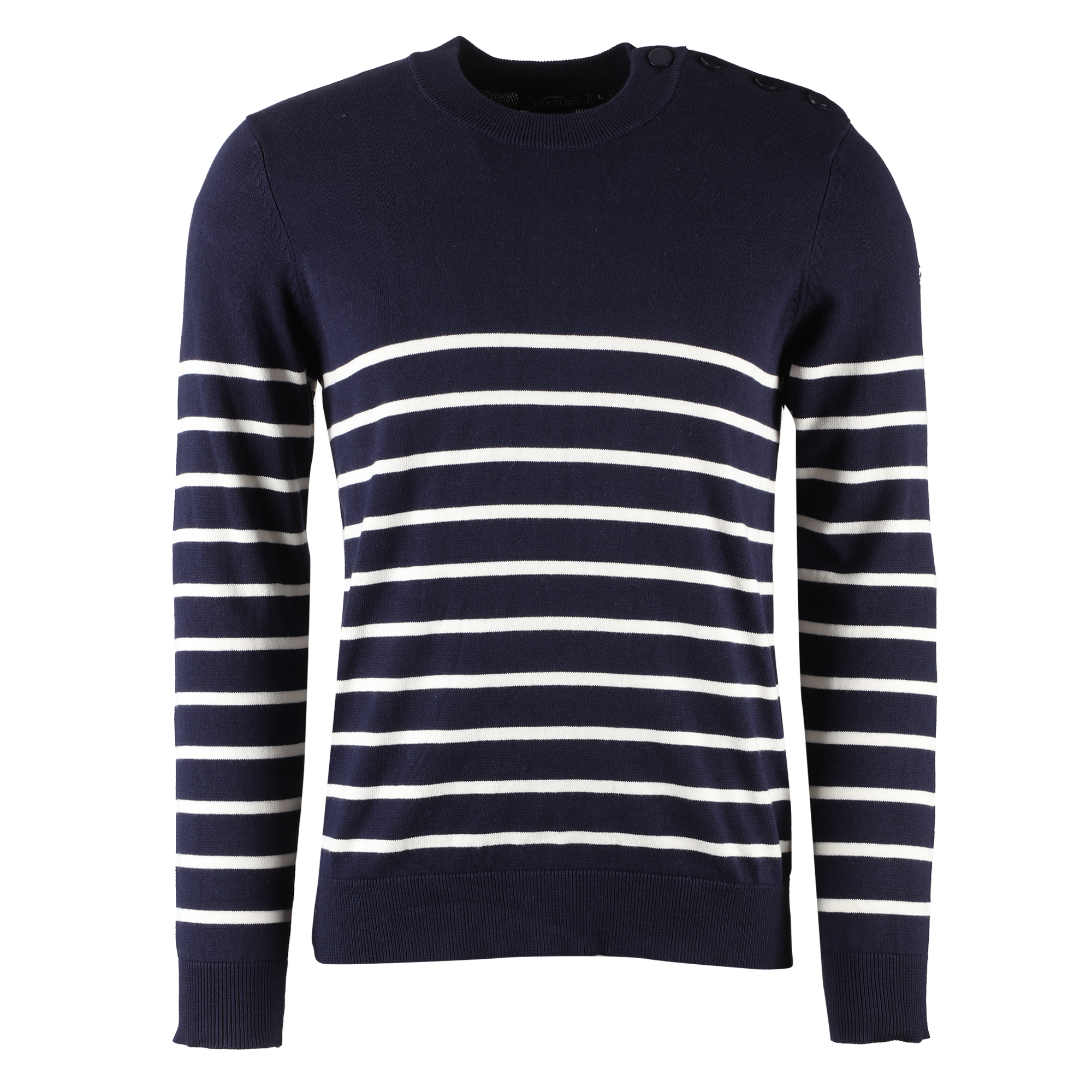 Pull col rond rayé  - Kaki