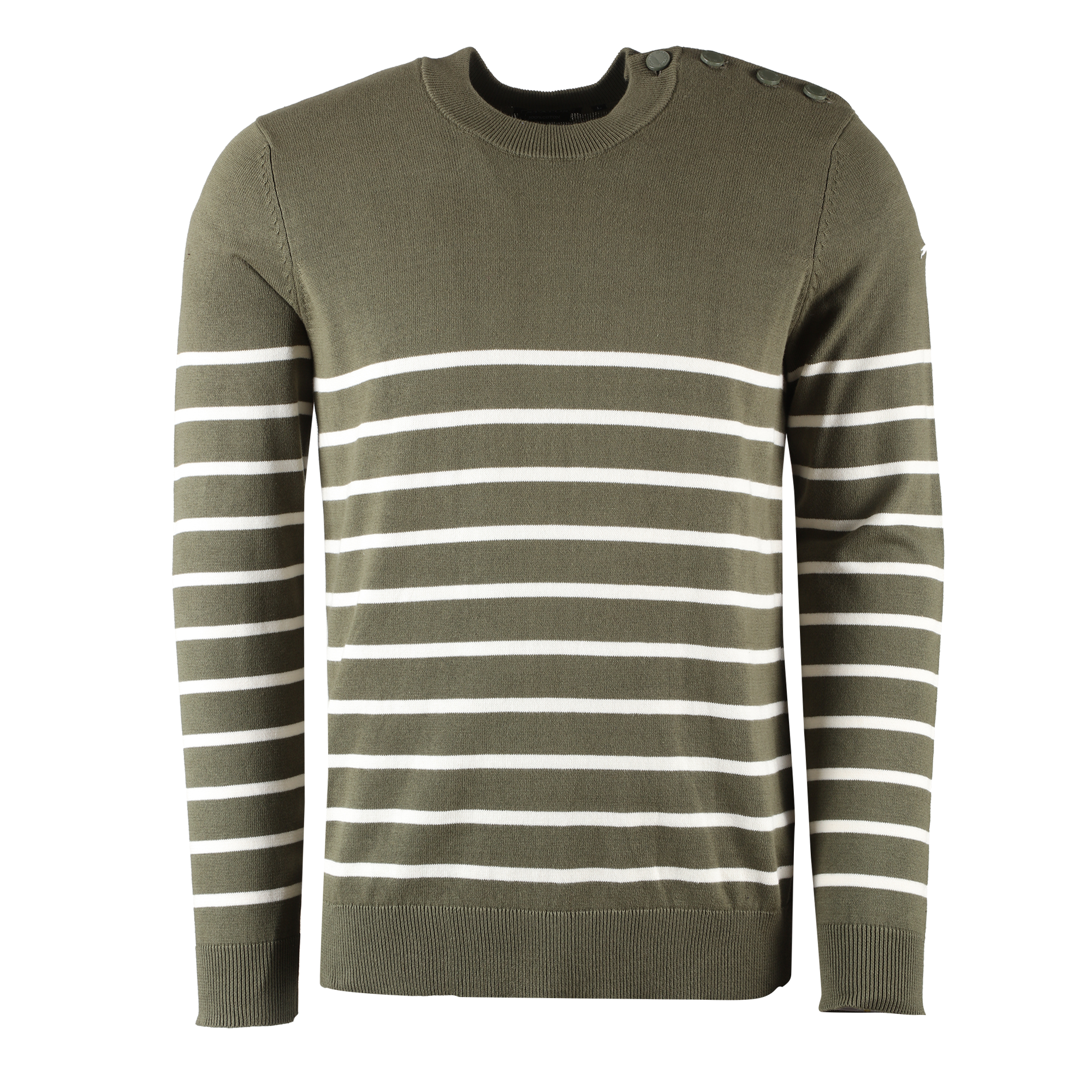 Pull col rond rayé  - Bleu foncé