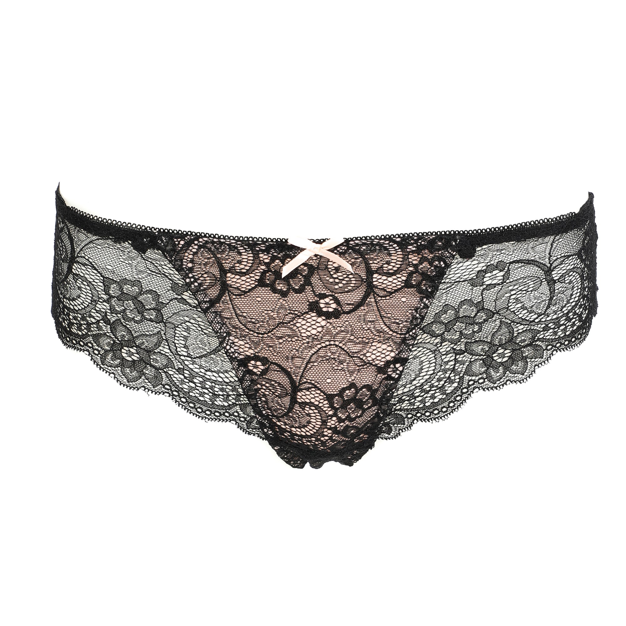 Tanga ou shorty rose poudré dentelle noire