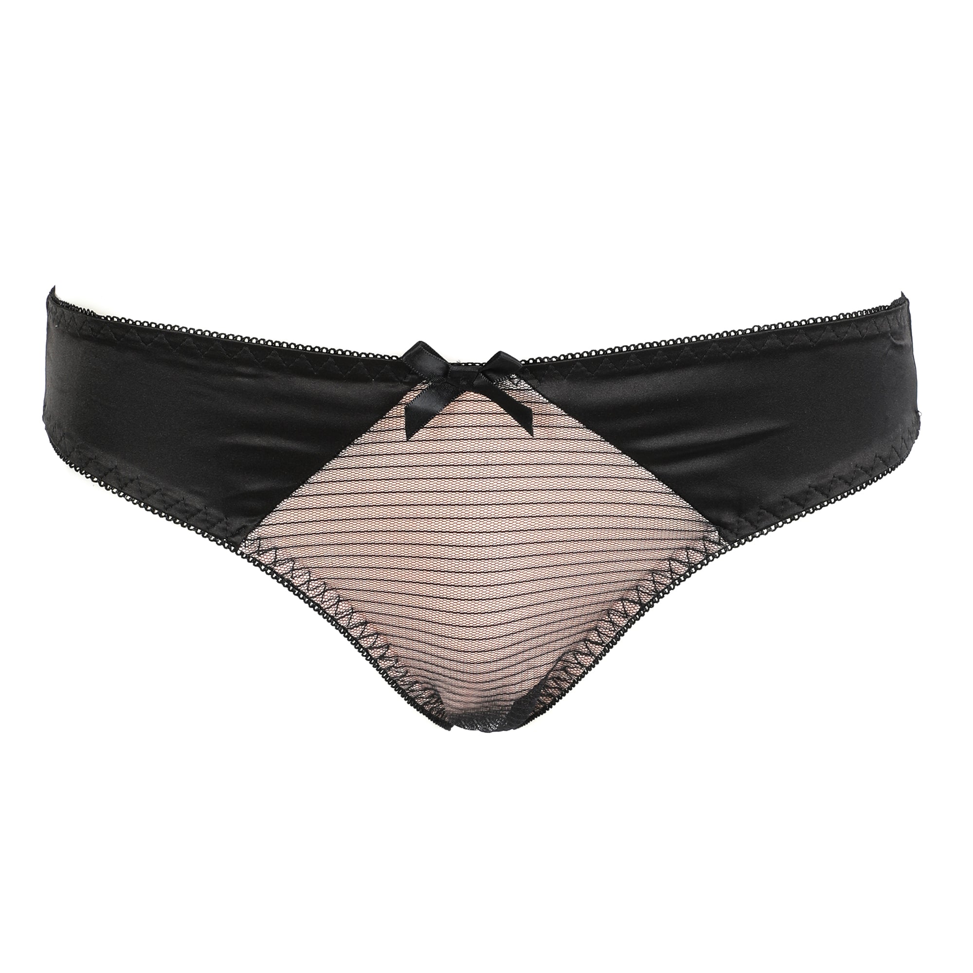 Tanga ou slip noir et rose poudré