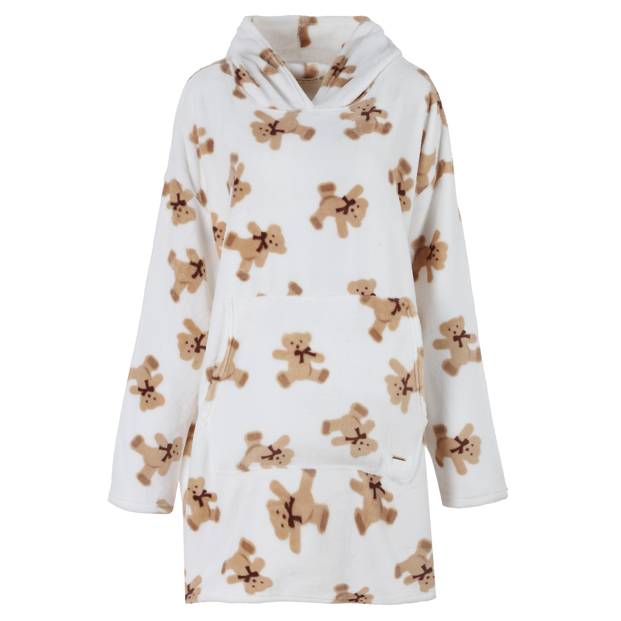 Poncho à capuche coral fleece - Beige