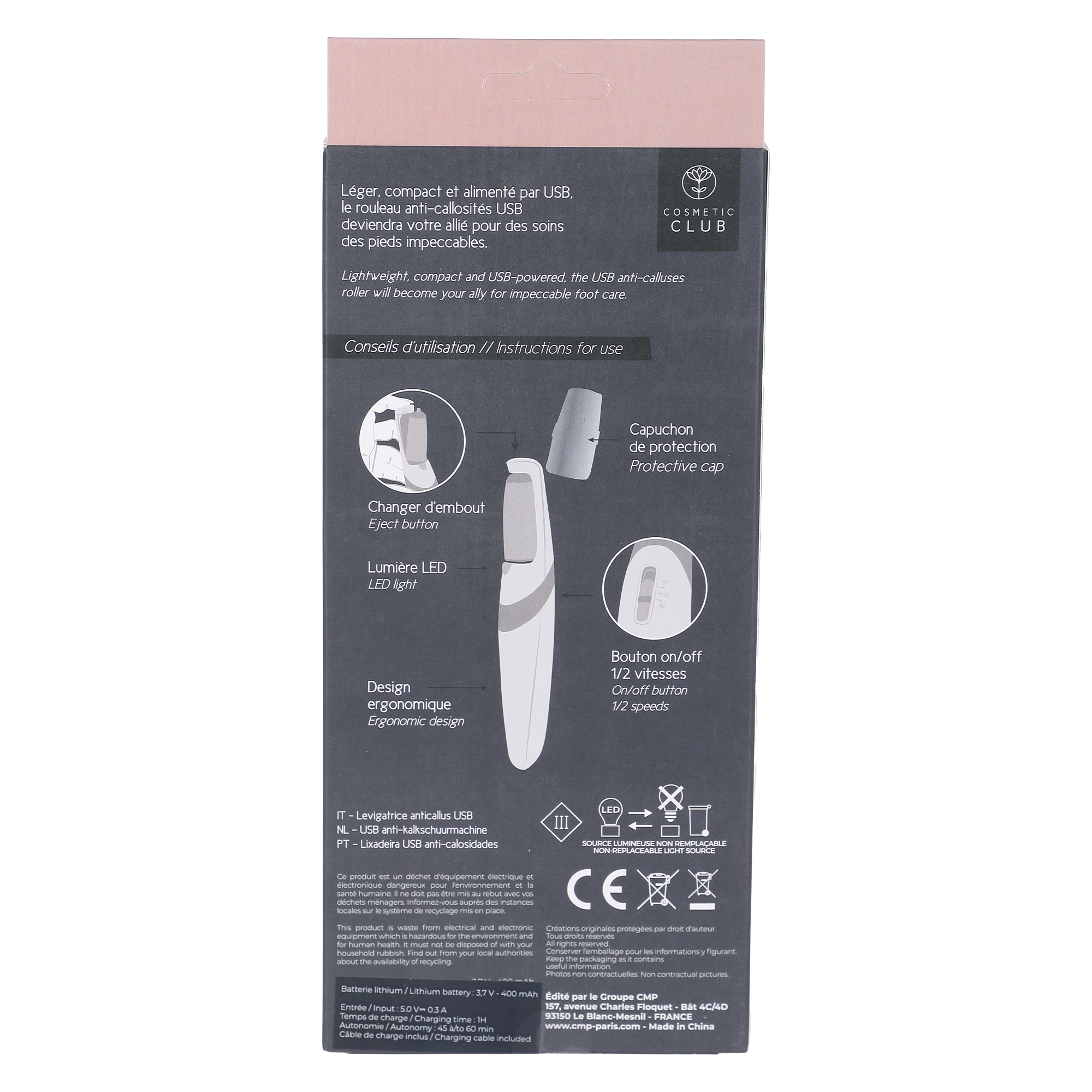 Rouleau exfoliant râpe électrique pédicure anti callosité USB