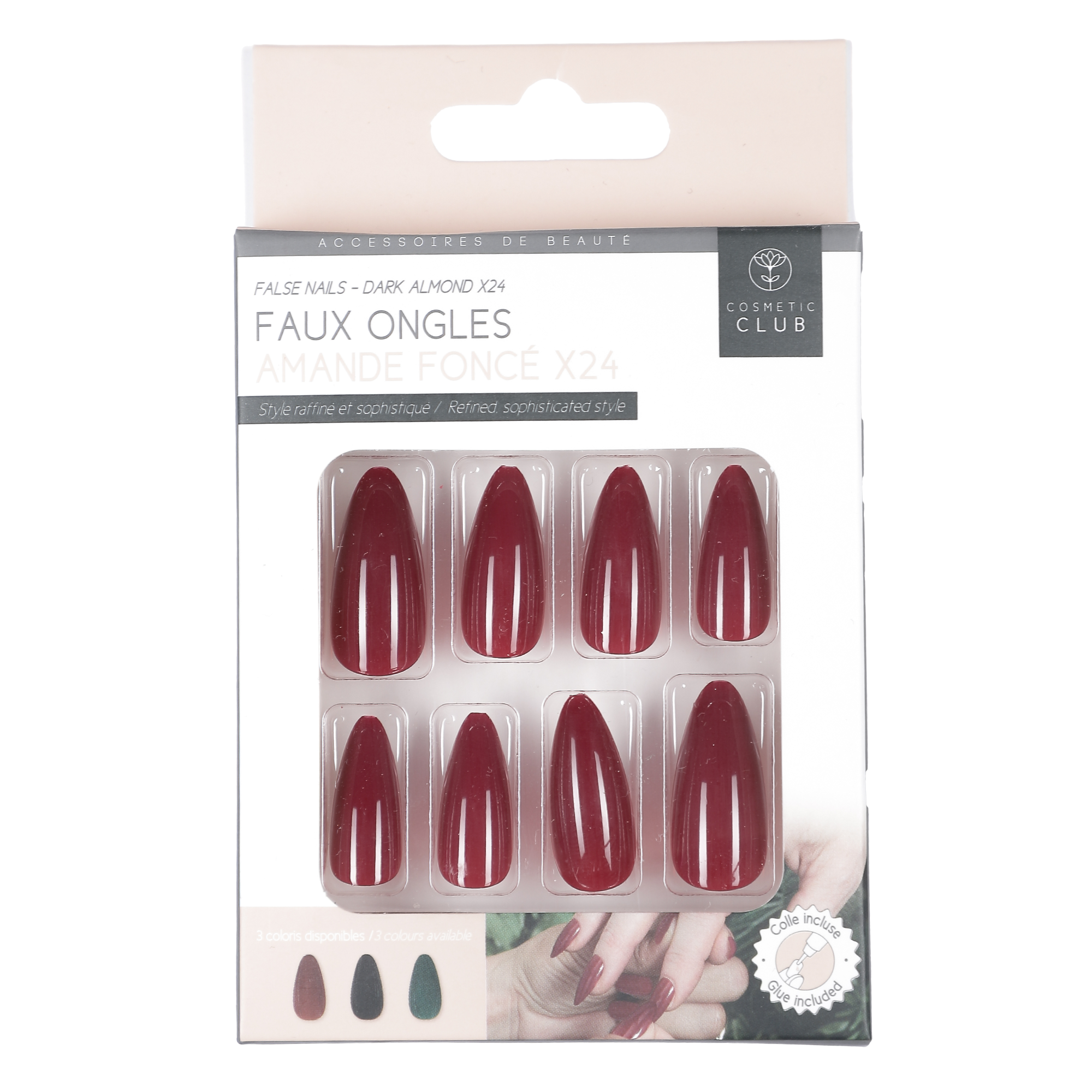 Kit de 24 faux ongles amande foncé
