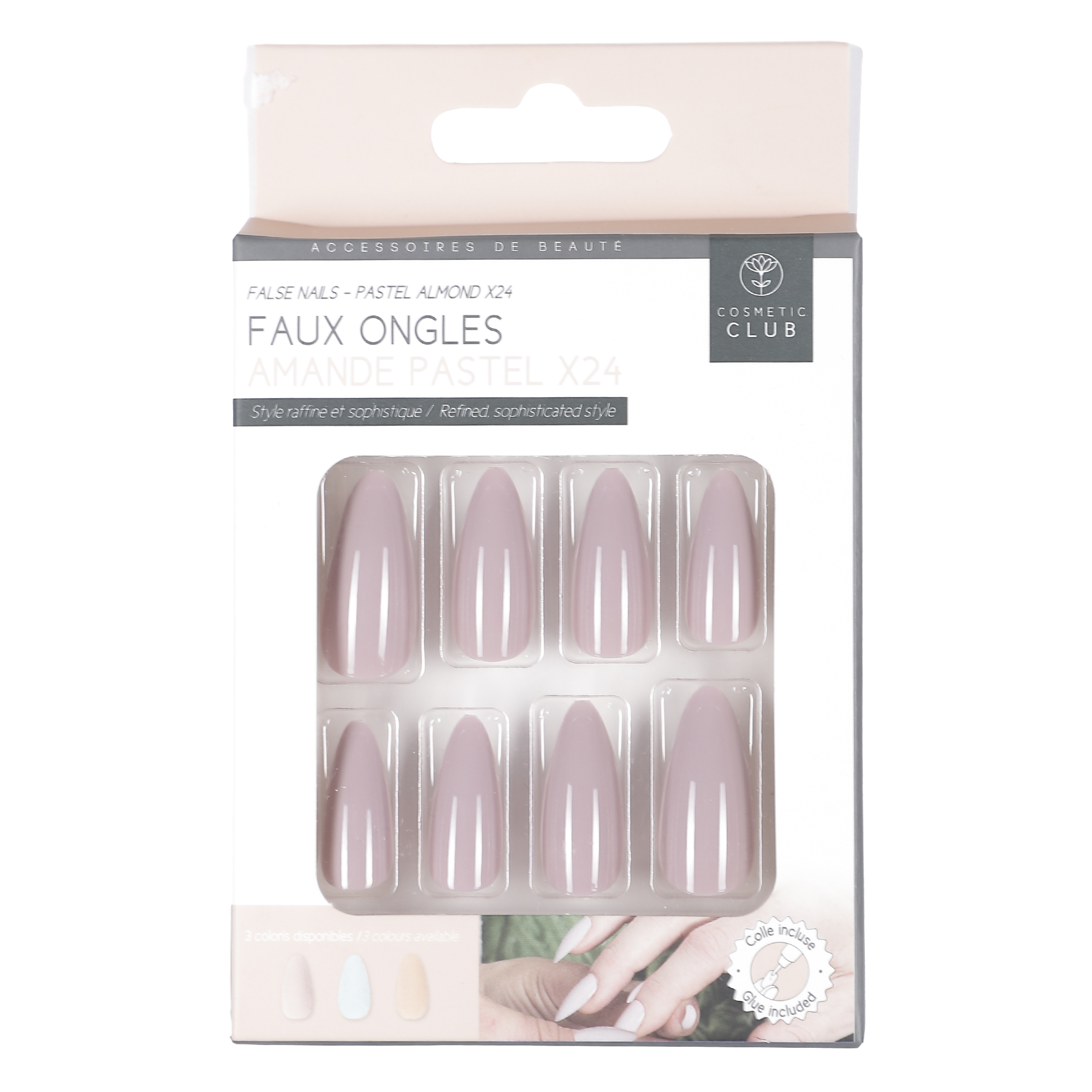 Kit de 24 faux ongles amande clair