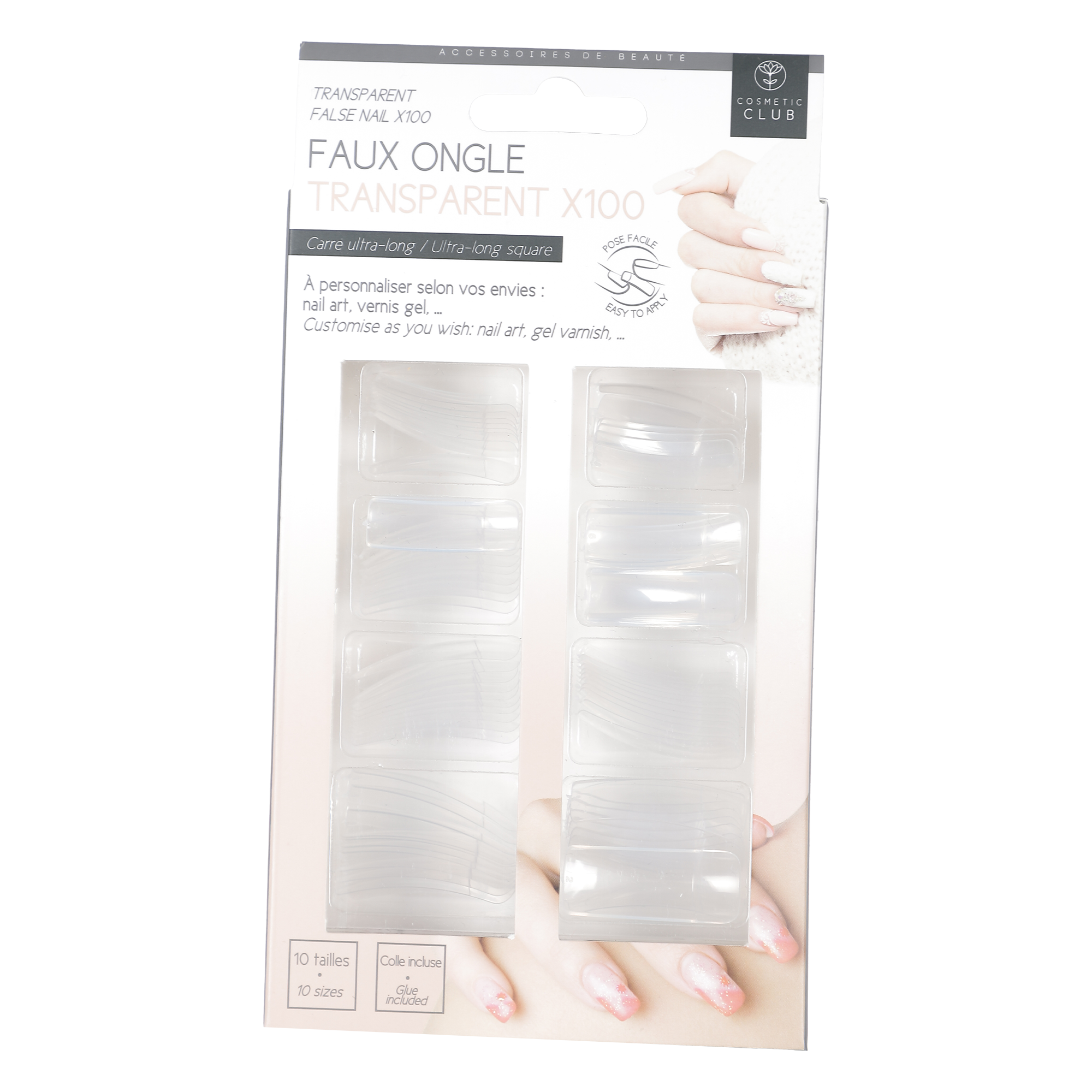Kit de 100 faux ongles transparent