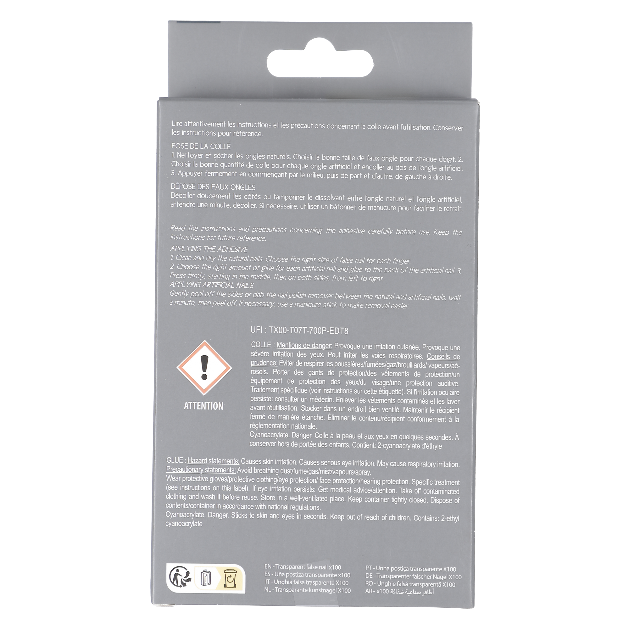Kit de 100 faux ongles transparent