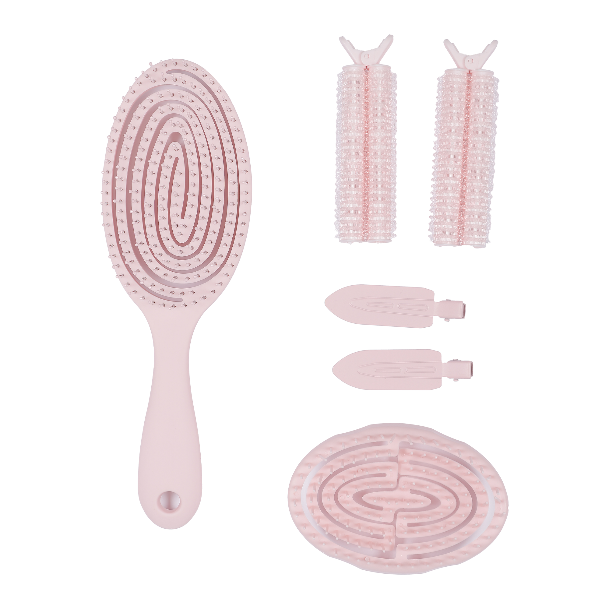 Coffret coiffure : 1 brosse, 1 brosse de transport, 2 bigoudis et 2 pinces