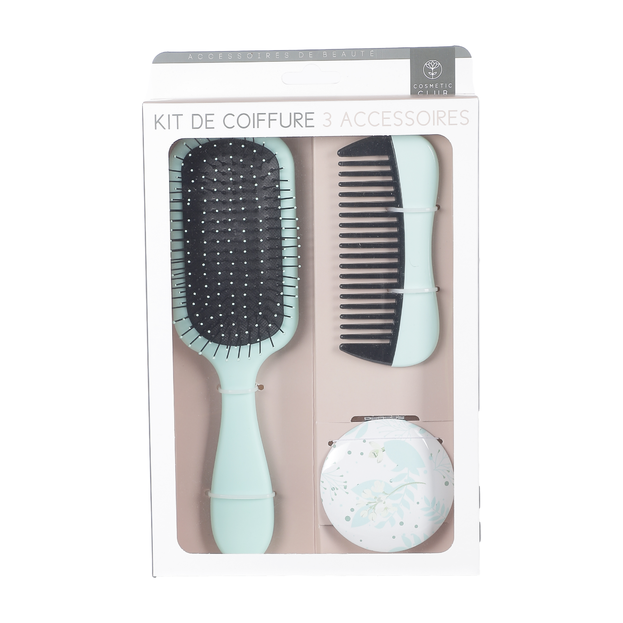 Coffret brosse à cheveux, peigne et un miroir