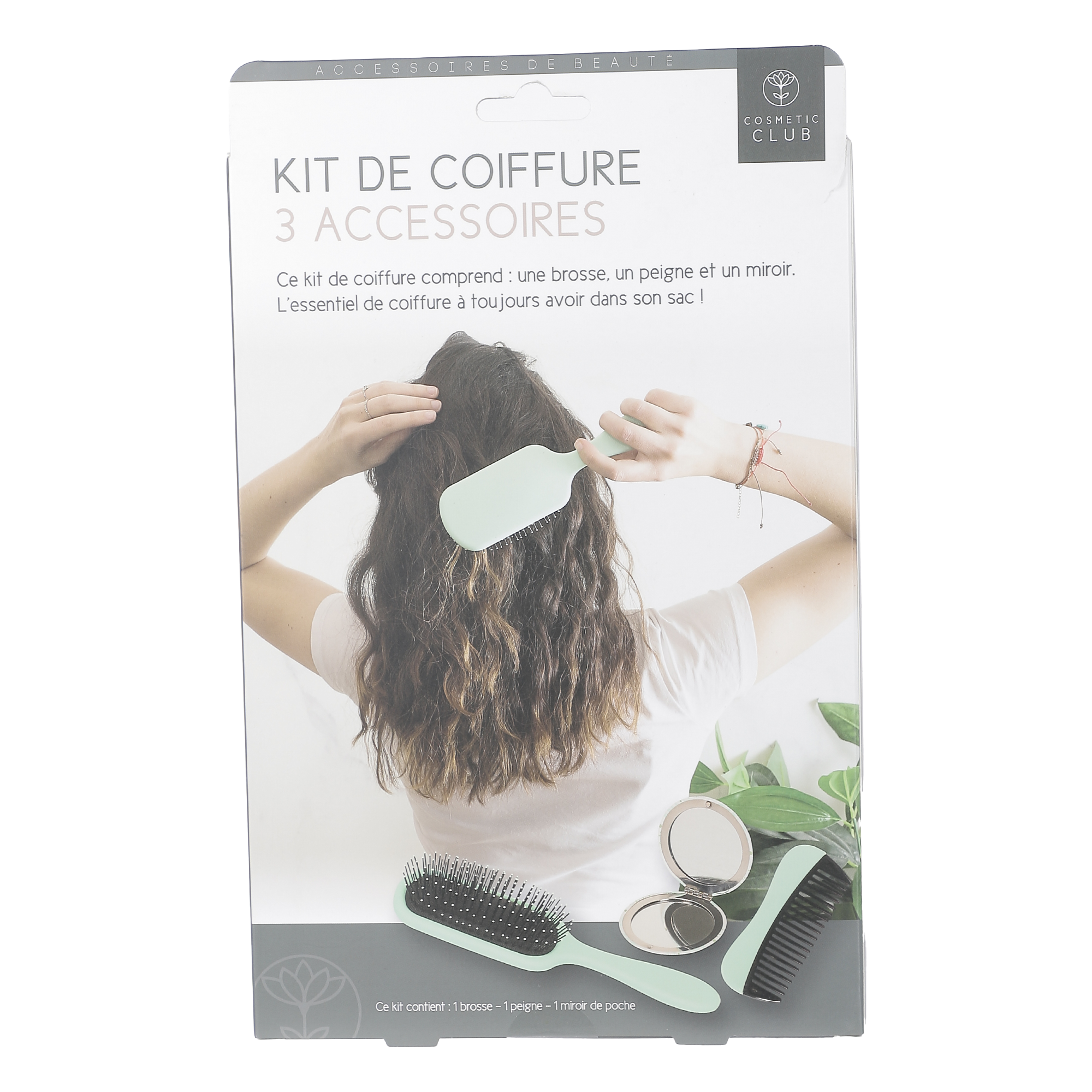 Coffret brosse à cheveux, peigne et un miroir