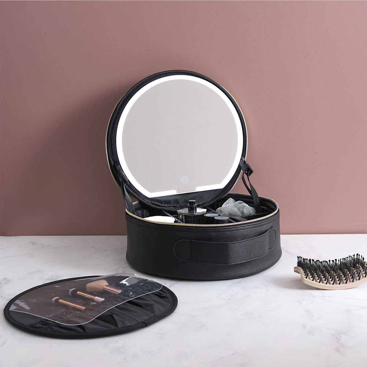 Vanity ronde et miroir LED intégré  - Noir