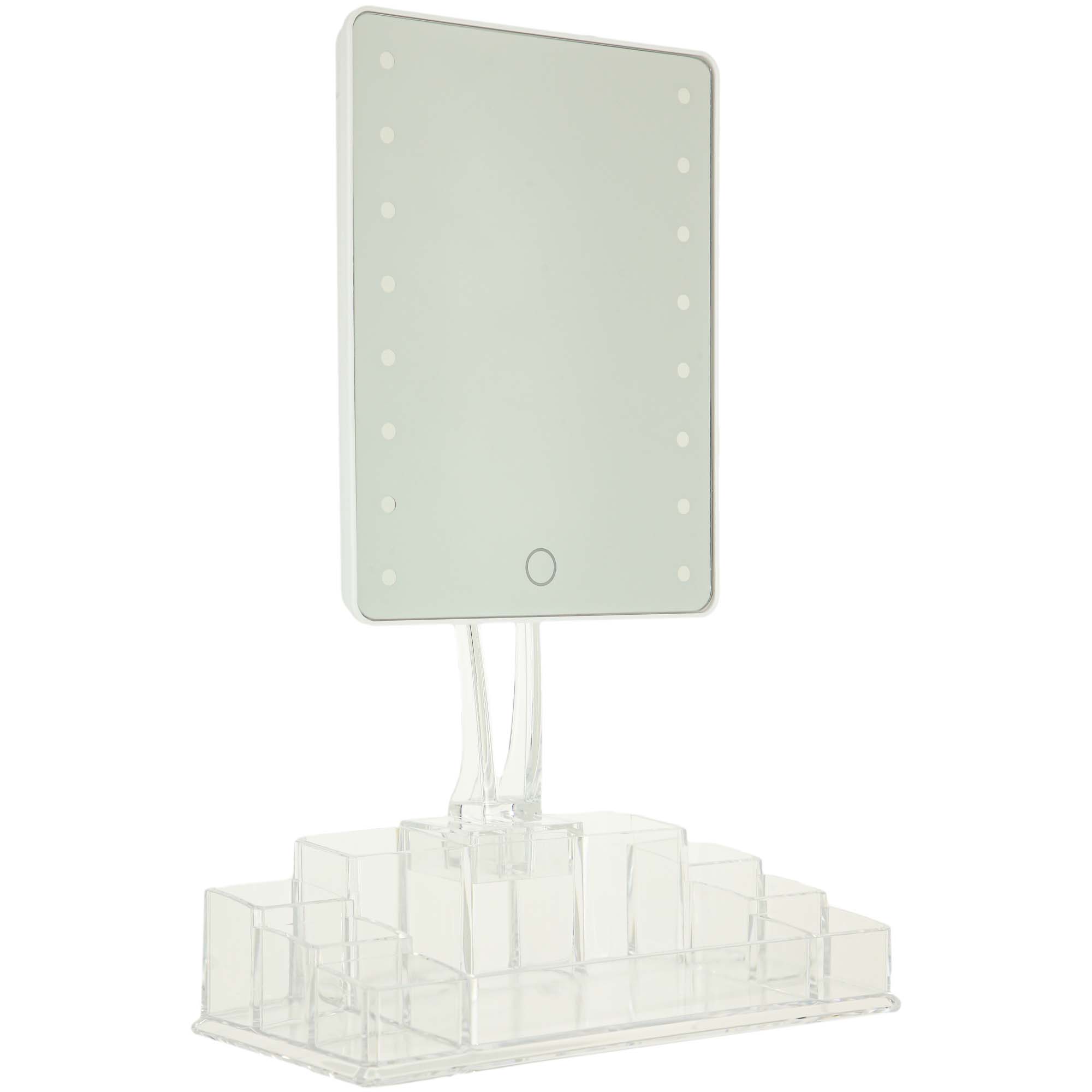 Miroir Led + rangement maquillage en acrylique